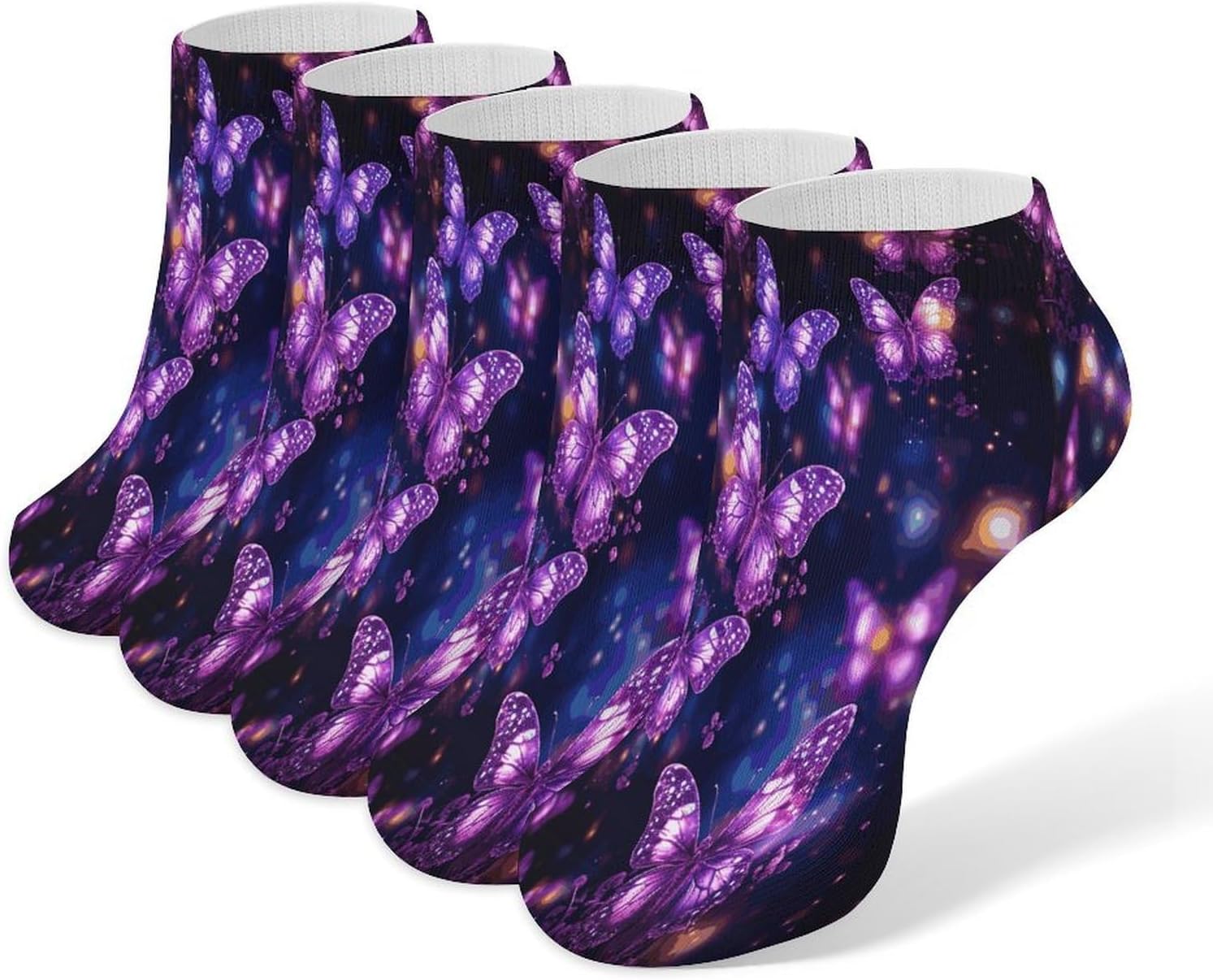 Purple Cute Butterfly Print Ankle Sock,Cushioned Crew Socks Low Cut Compression Running Sock with Ankle Support for Men Women(5 Pairs)