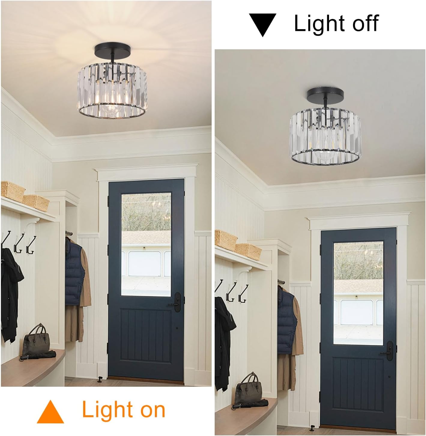 Crystal Ceiling Light Semi Flush Mount Ceiling Light Crystal Chandelier Hallway Light fixtures Black Close to Ceiling Lamp for Entryway Bedroom Bathroom Living Room Kitchen Dining Room …