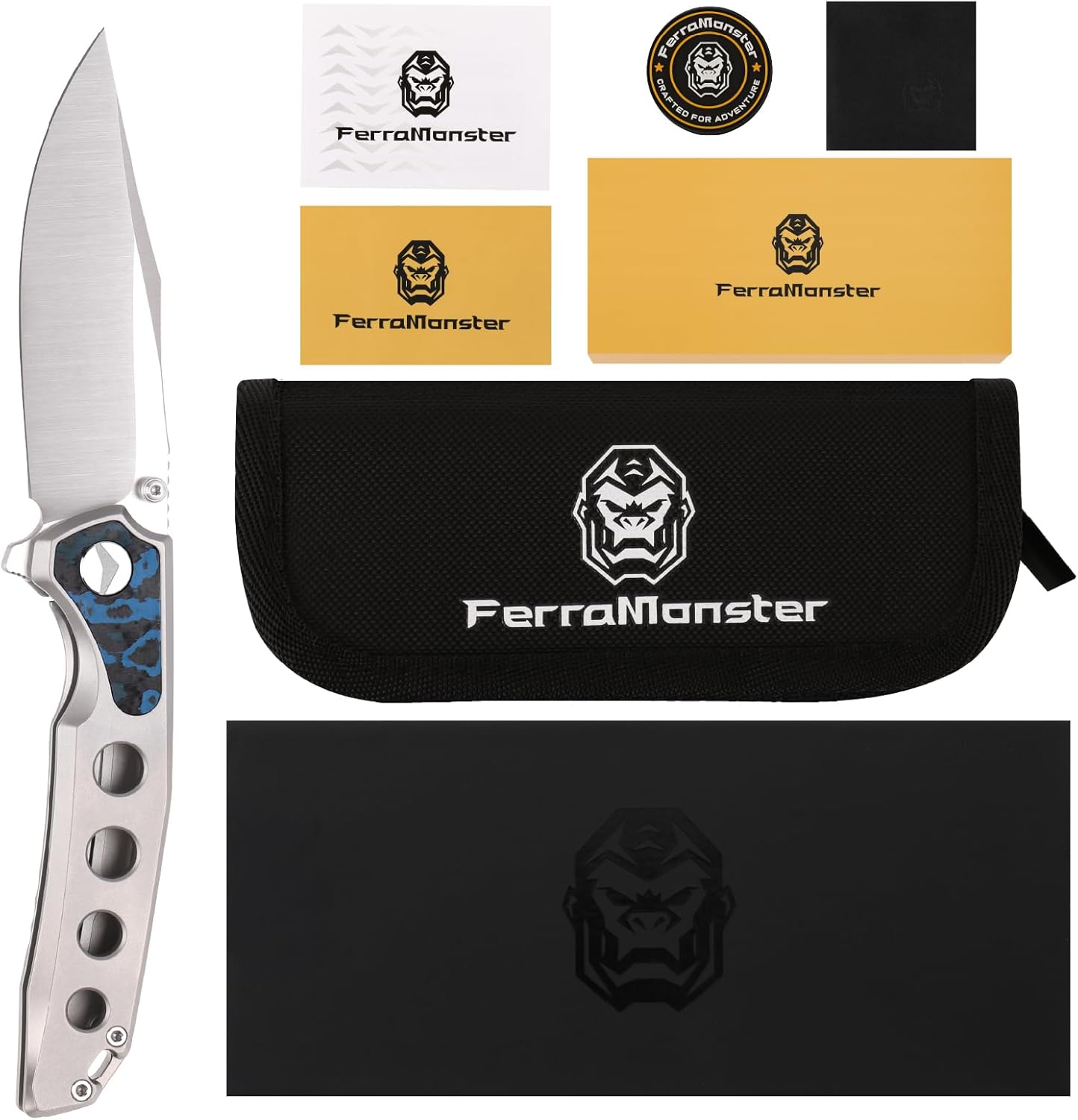 Folding Knife,Pocket Knife,3.46" Razor Sharp M390 Blade Survival Knife with Titanium Handle and Pocket Clip,EDC Knives for Hunting Camping Survival Outdoor Fishing Hiking-Grey&Blue