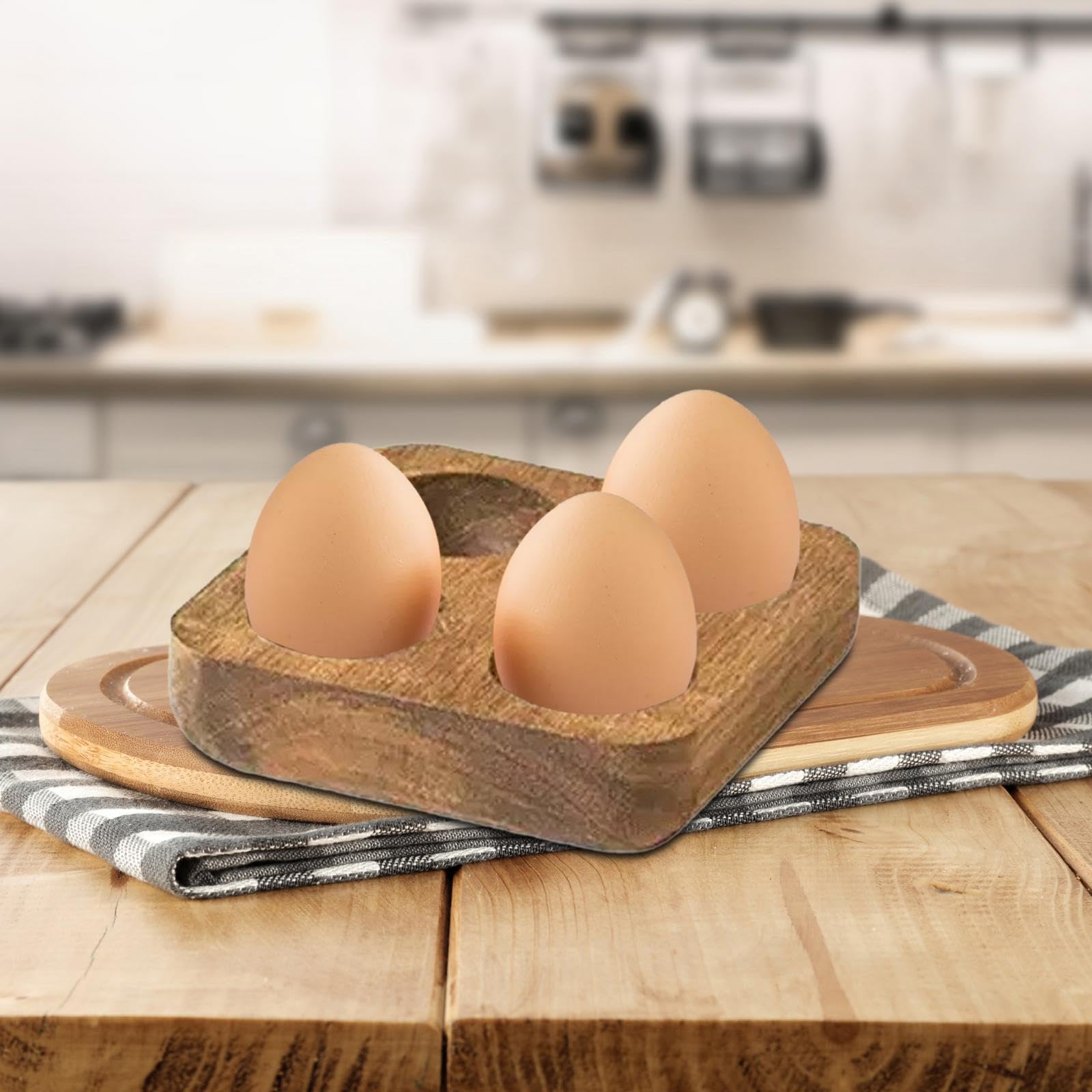 2 Piezas Soporte para Huevos Bandeja de Madera Organizador de Huevos Estante de Cocina Recipiente de Refrigerador Compartimentos Adecuado, 4 Piezas