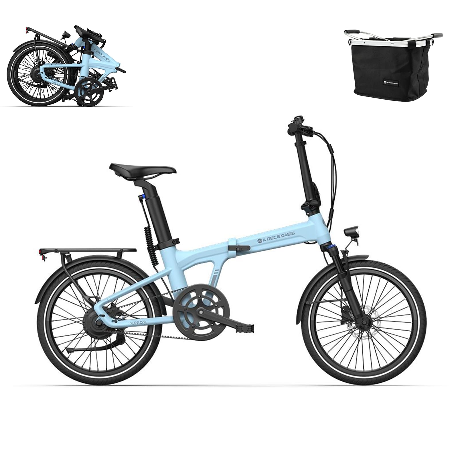 ADO Air20Pro Vélo électrique Pliable, Moteur BAFANG, Entraînement par Courroie, Vélo électrique avec Assistance au Pédalage, IPX7 LCD, APP, Batterie Amovible 36V/9.6Ah, Autonomie de 100 km