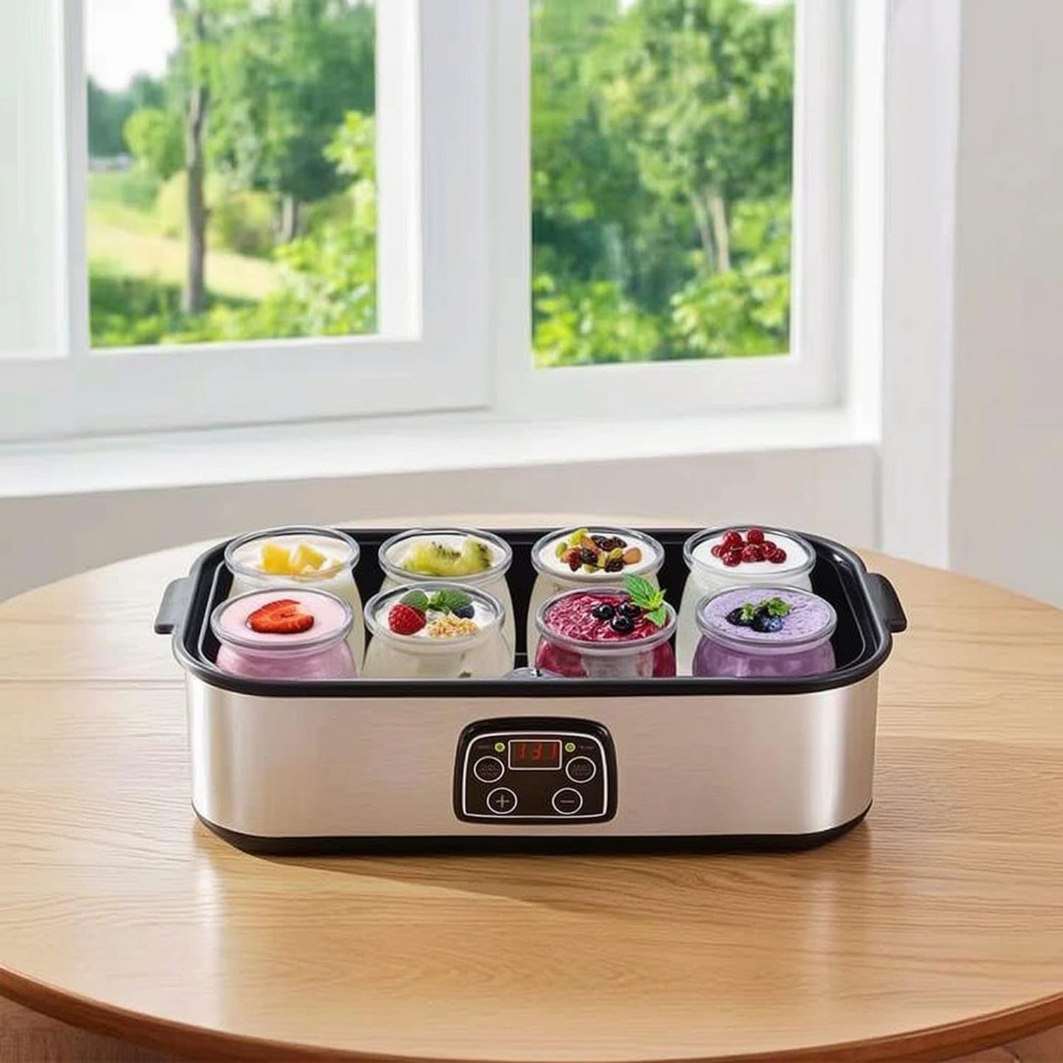 Stainless Steel Yogurt Maker with Glass Jars Digital El | Stainless Steel Yogurt Maker with Glass Jars Digital Electric Compact Fermenter Automatic for Families Kitchen Meal Prep Au-image-9