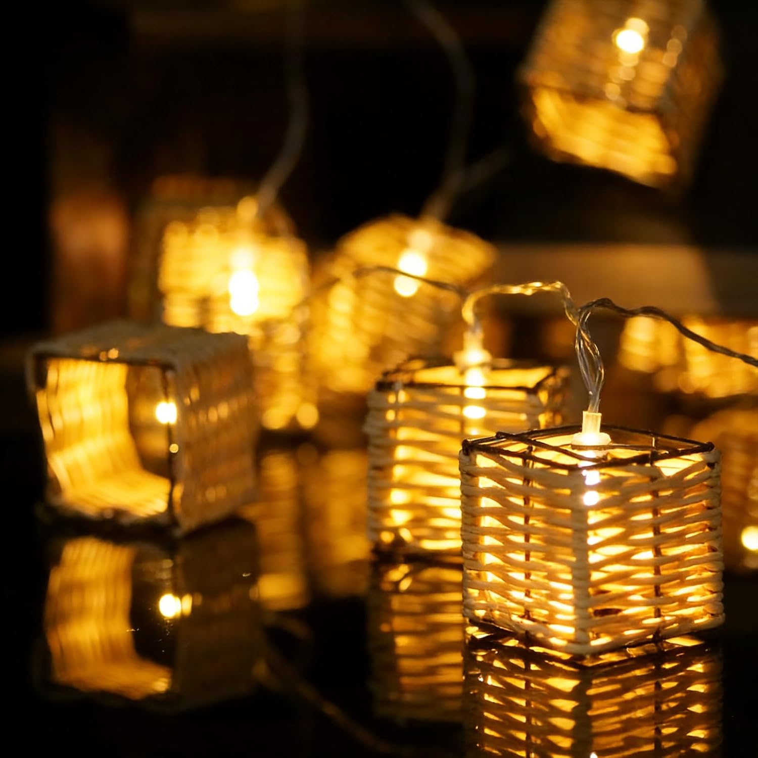 Decorative Solar Powered Outdoor String Lights, Waterproof, Shatterproof LED Patio Lantern Lights with Rattan Wire, Connectable Hanging Fairy Lights for Garden, Pergola, Backyard, Party Decor