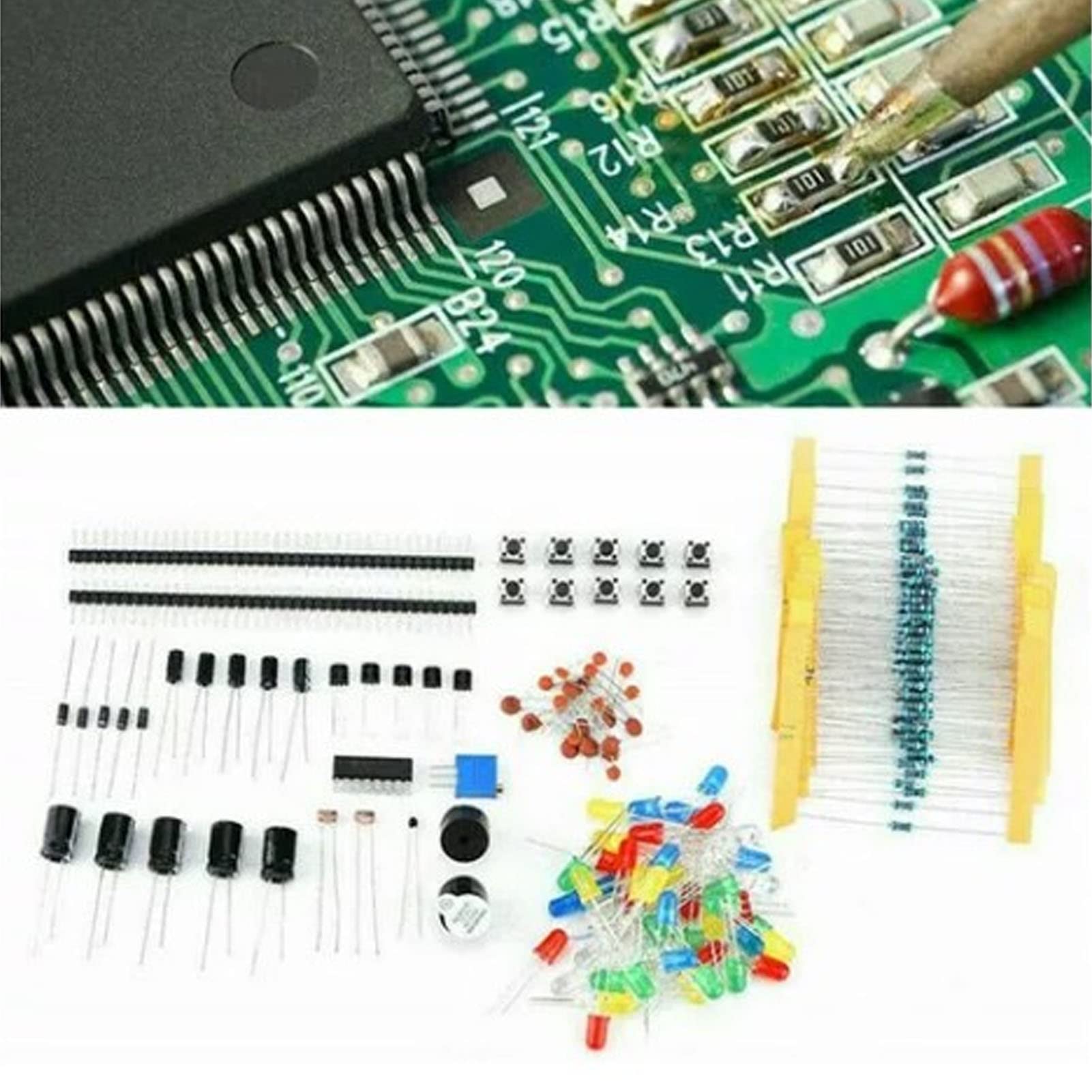 Zerodis Kit Divertente di Componenti Elettronici, Materiali Siliconici, Modulo di Alimentazione e Cavi Ponticello con Vari Resistori per Progetti R3