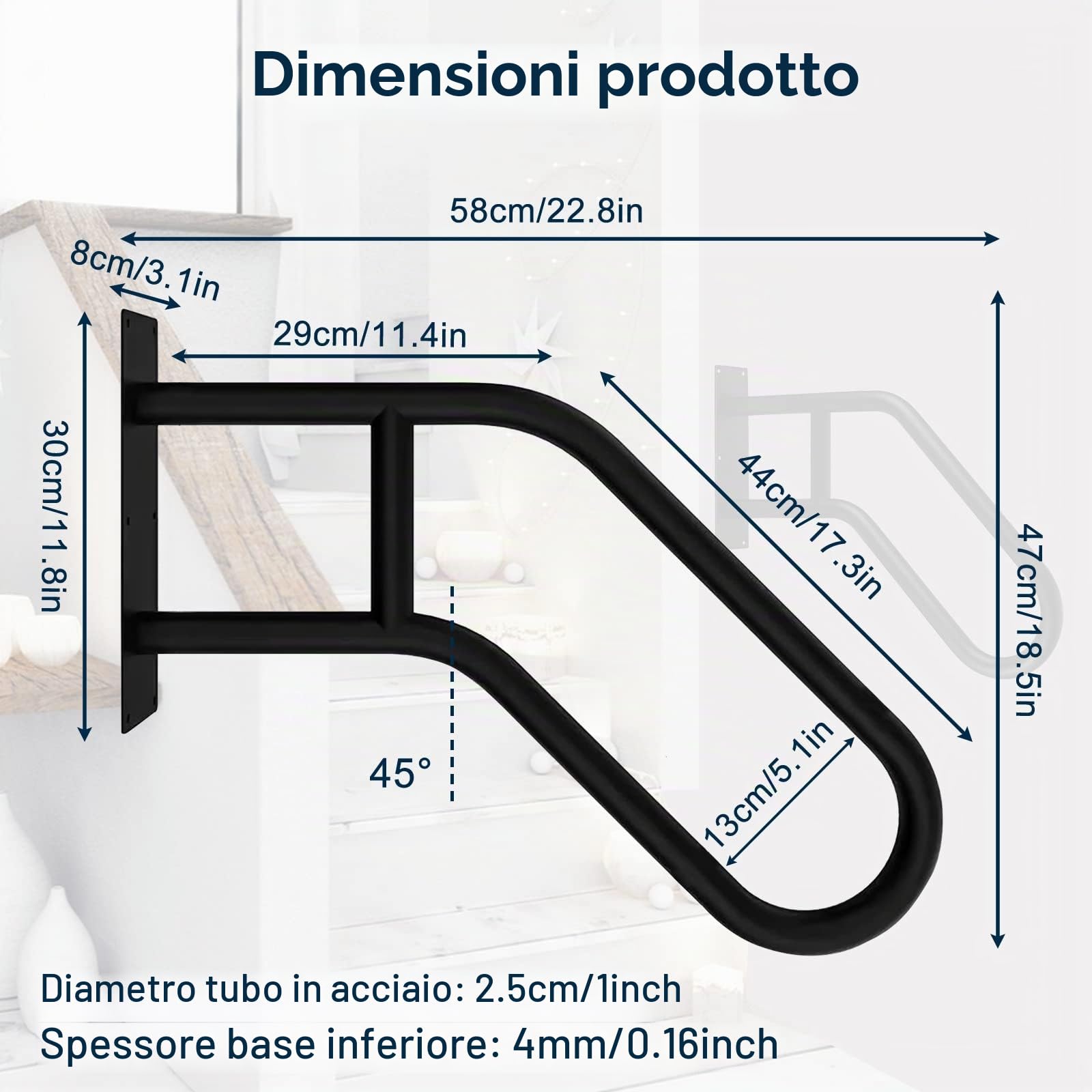 Corrimano per Scale Esterne, orrimano per scale in acciaio inox a forma di U per 1-5 gradini, corrimano per anziani per garage, portico, giardino