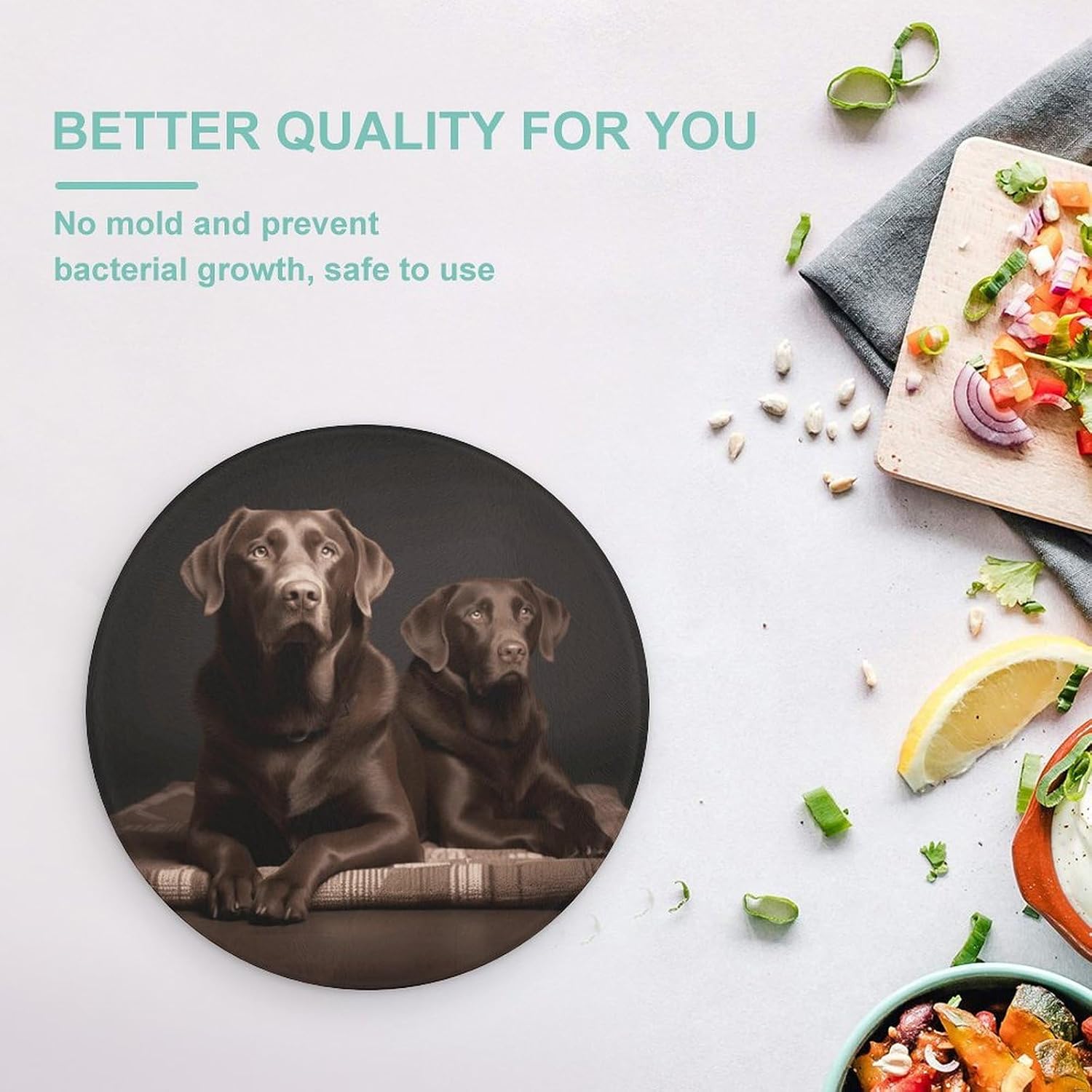 Colorful Happy Birthday Cupcakes Cutting Board Round Tempered Glass Butcher Block Heavy Duty Chopping Boards Kitchen Counter Protector Non Slip Cutting Mat for Meat Fruits Vegetables 7.9"