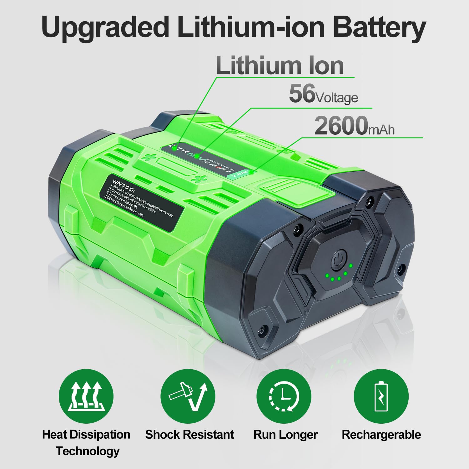 DTK Replacement for EGO 56V Battery BA1400 BA2800 BA4200, 56 Volt 2.6Ah Batteries Lighter Than 5AH (Easy to Carry, and not Tiring)