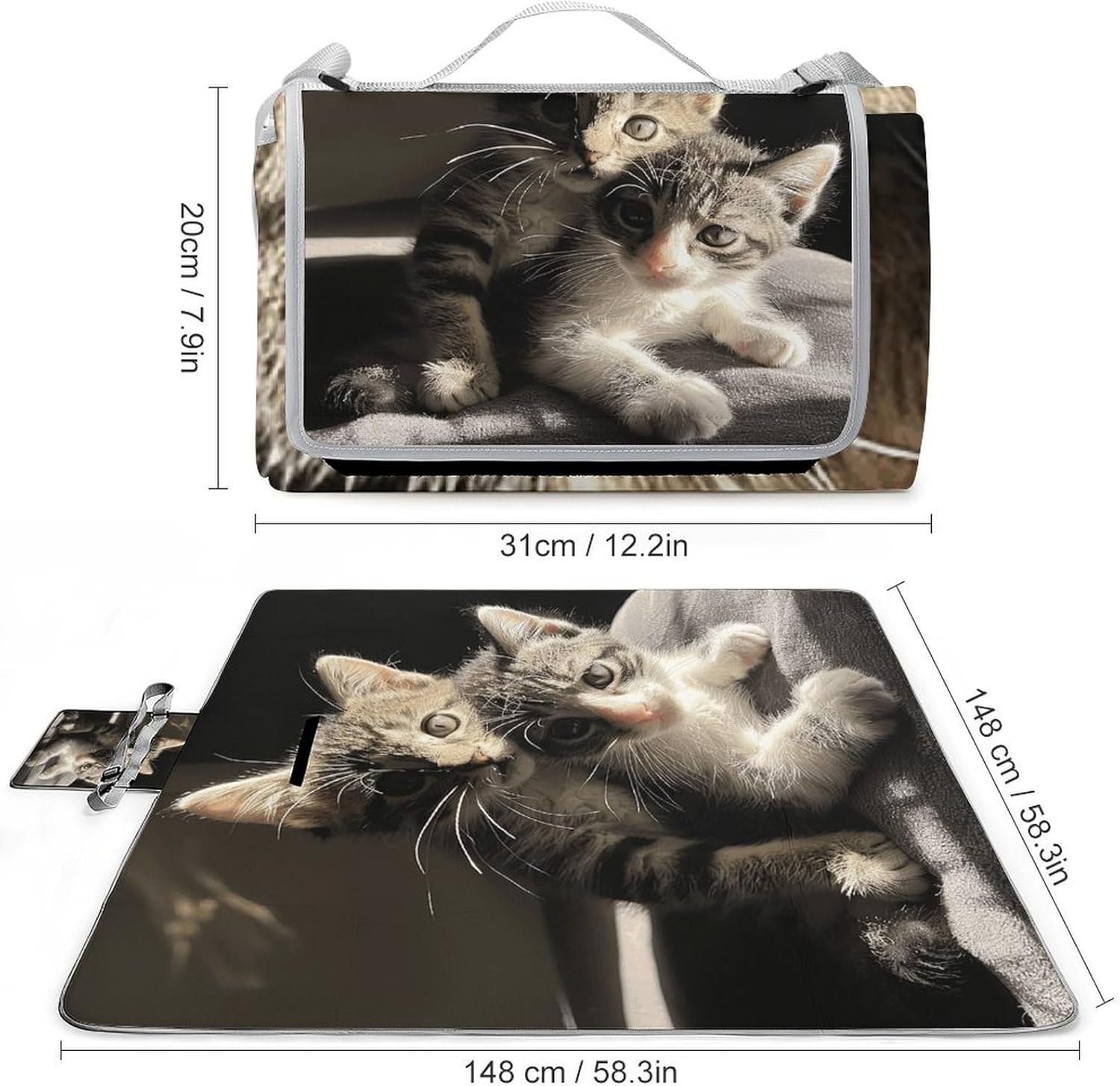 Outdoor Picnic Blanket Extra Large Beach Blanket Waterproof Picnic Mat There are Two Cats Camping Blanket Portable with Carry Strap Park Blanket for Grass Camping Park
