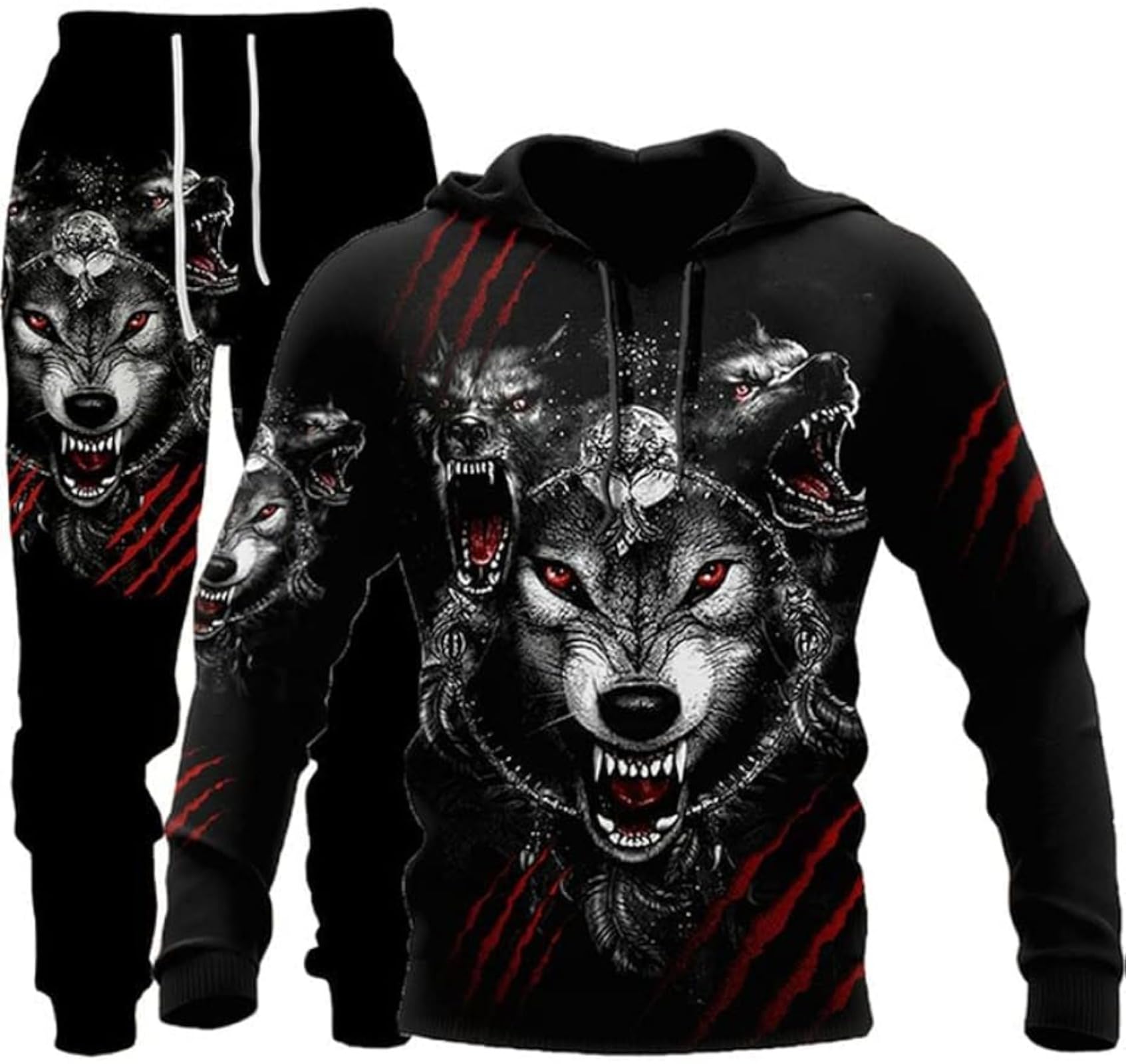 hiegi Men's Athletic 2-Piece 3D Lion Tiger Wolf Tracksuit Casual Jogging Sweat Suit Set, F1, XL