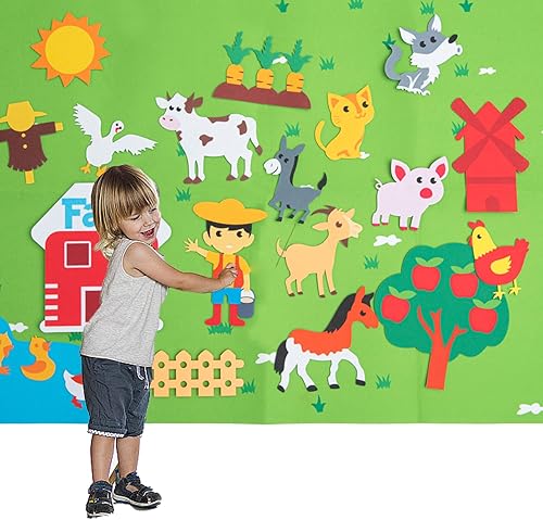 Tablero de fieltro de granja, colección de cuentos para niños, juego de tablero de fieltro de animales de granja, paredes de enseñanza de