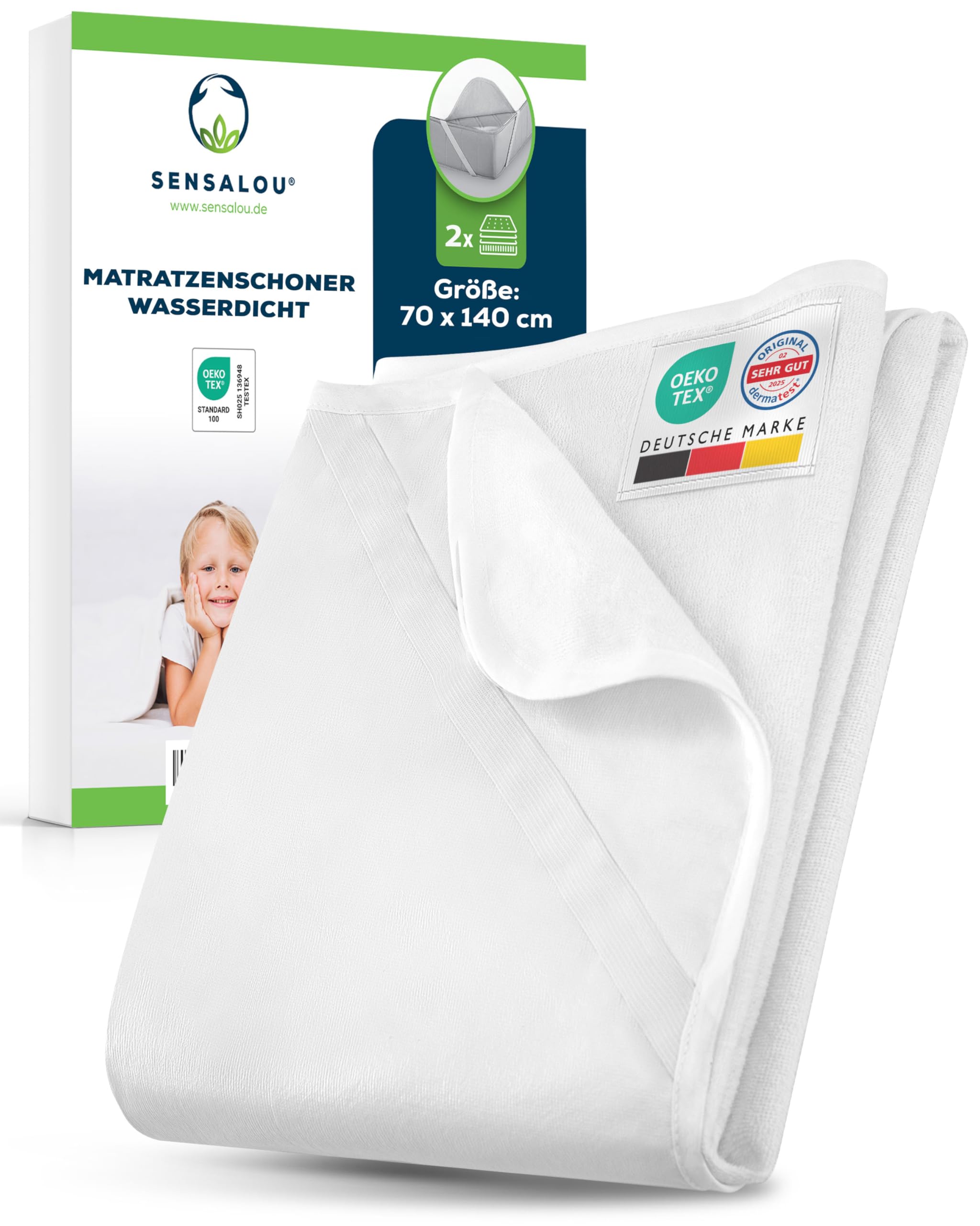 Sensalou Matratzenschoner wasserdicht 70 x 140 cm 2er Set – Matratzenauflage für Baby Beistellbett und Kinderbett klein – wasserdichte Nässeschutz Unterlage, Oeko-TEX Zertifiziert, waschbar