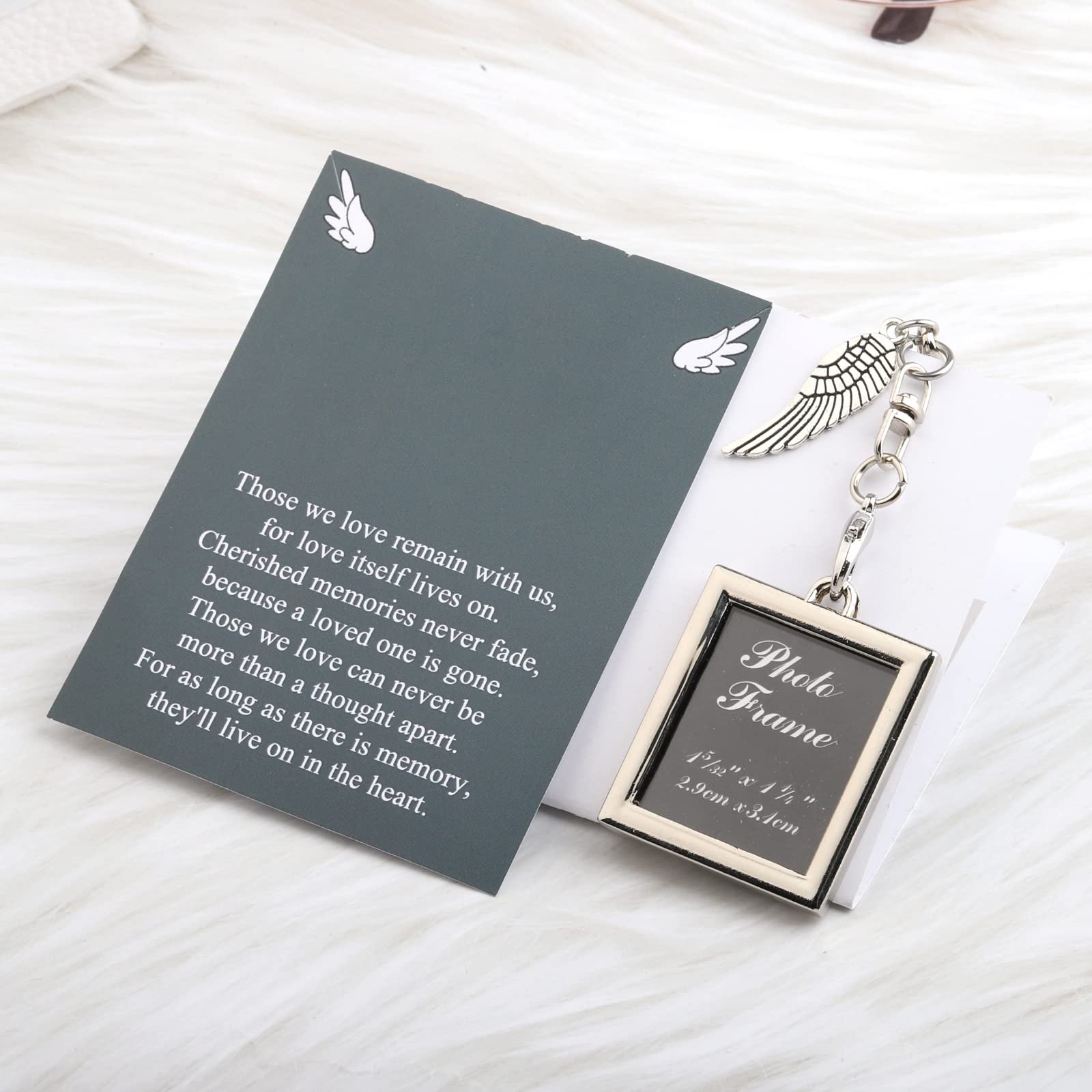 BNQL Memorial Frame Keychain Sympathy Gifts for Loss of Loved One Remembrance Gift Picture Holder Keychain Angel Wings Charm Gifts (photo frame keychain)