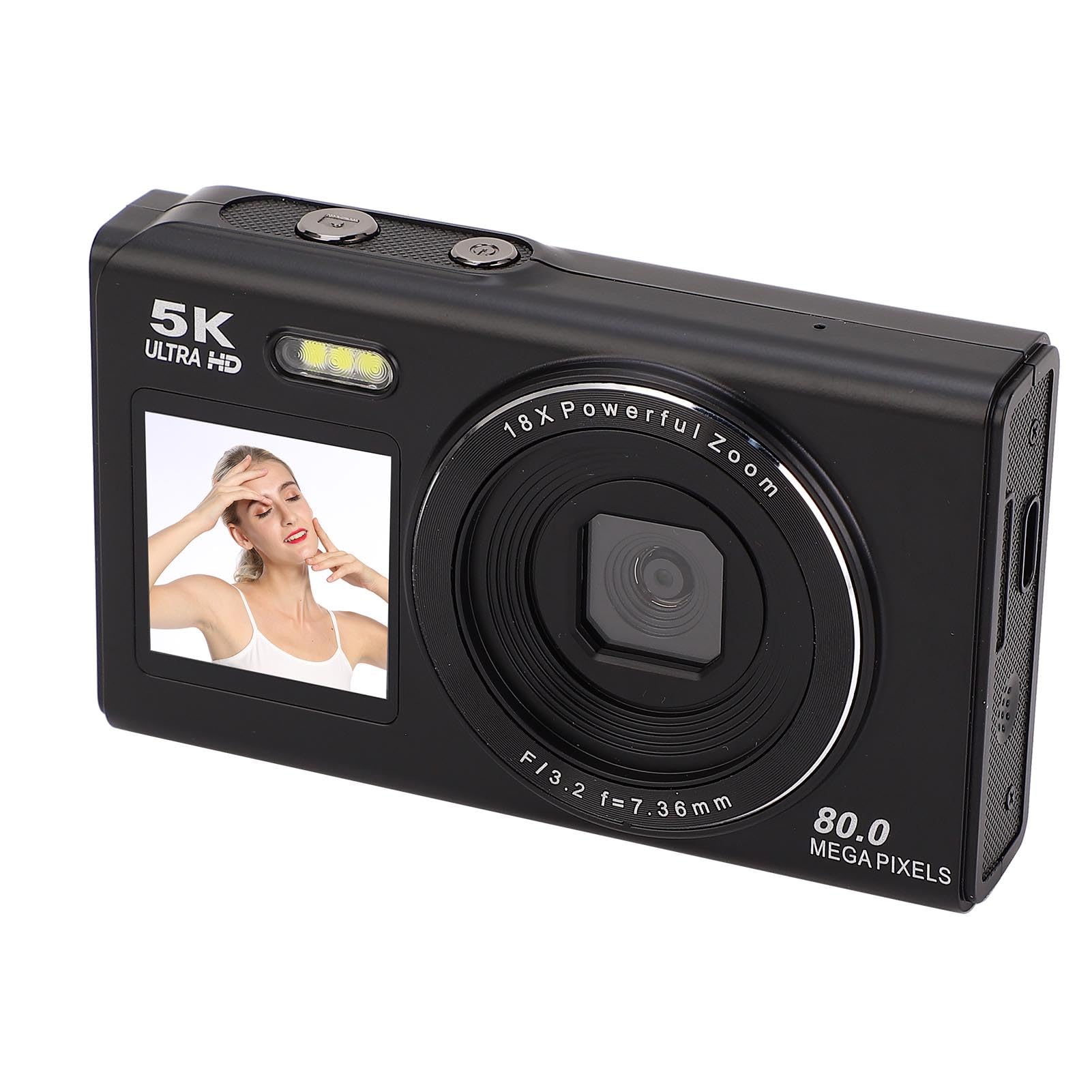 Fotocamera Digitale 5k per Fotografia, Fotocamera da Wifi da 80 MP con Fotocamere Vlog Vlog da Viaggio a Doppio Schermo 18x per Principianti (64GB)