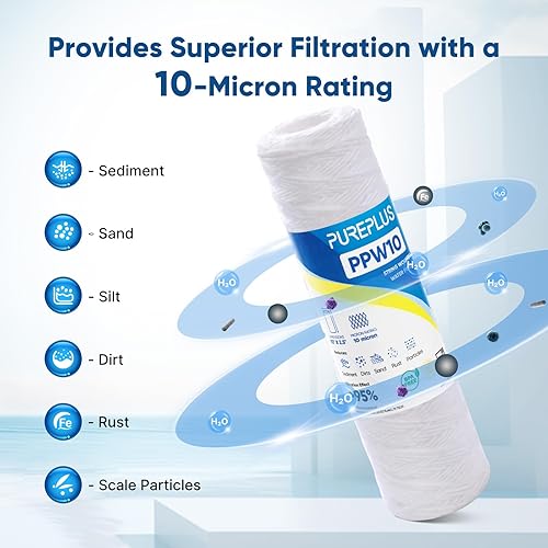 Miniatura 5 de PUREPLUS Filtro de sedimentos para heridas de cuerda para toda la casa de 10 micrones de 10 x 2.5 pulgadas para agua de pozo, cartucho de repuesto