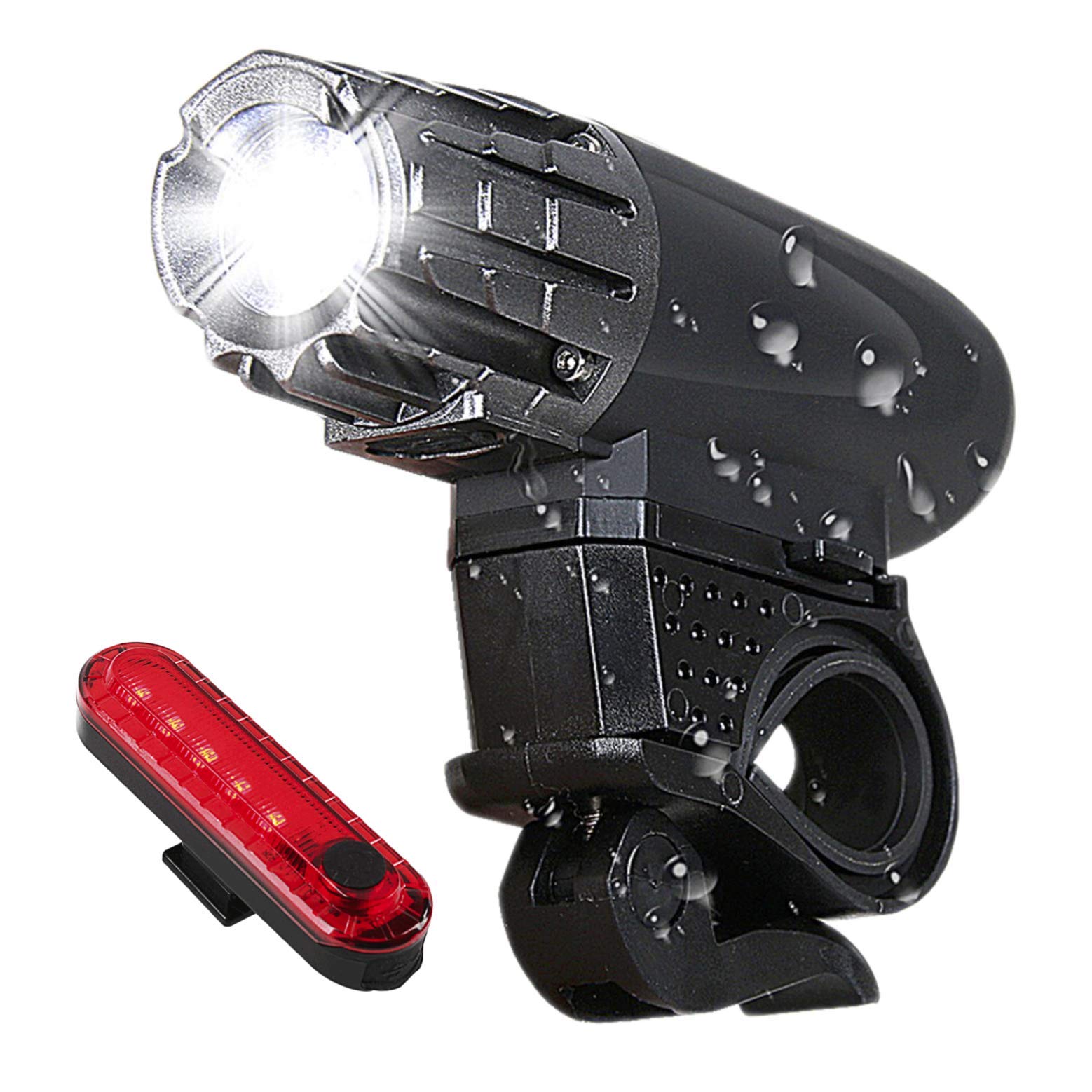 Uniavo USB Rechargeable Waterproof Cycle Light, High 350 Lumens Super Bright Headlight and Tail Light Set, LED Front and Rear Lights Combo