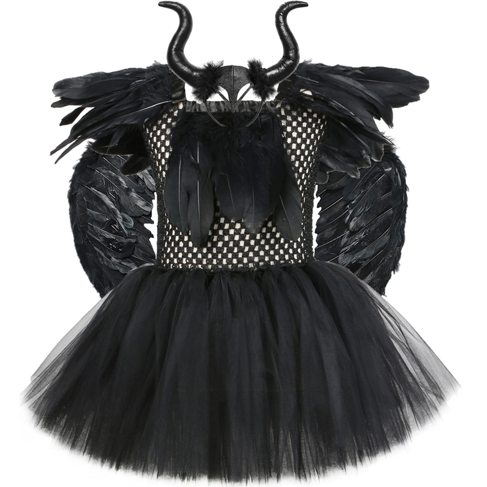 Freebily Disfraz Malefica para Niñas Disfraz Halloween Reina Bruja Vestido Tutú con Diadema de Cuernos y Alas de Demonio Disfraz Carnaval Fiesta Cosplay Niña