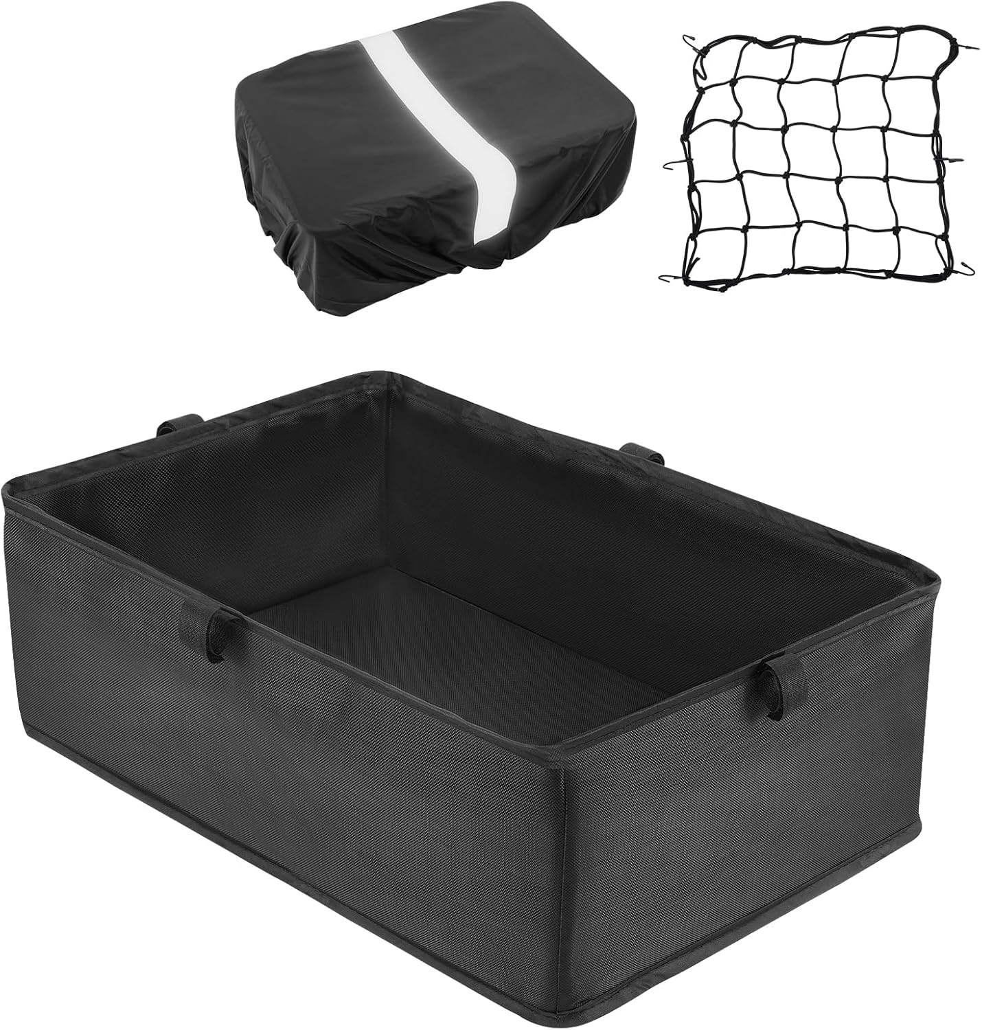 DIRZA Bike Basket Liner with Waterproof Cover and Cargo Net, Heavy Duty Thickened Oxford Cloth Black Basket for Rear Bike Rack