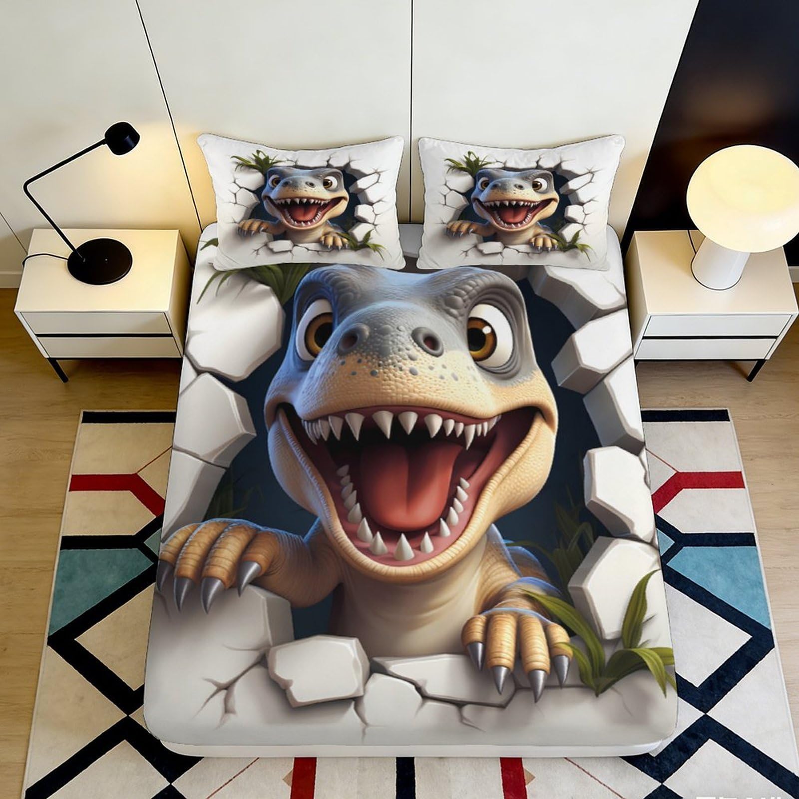 3D Printed Cartoon Dinosaur Fitted Sheet Microfiber Deep Pocket Bedroom Bedding Set Cartoon Dinosaur Mattress Fitted Cover Washable 140x200x25cm
