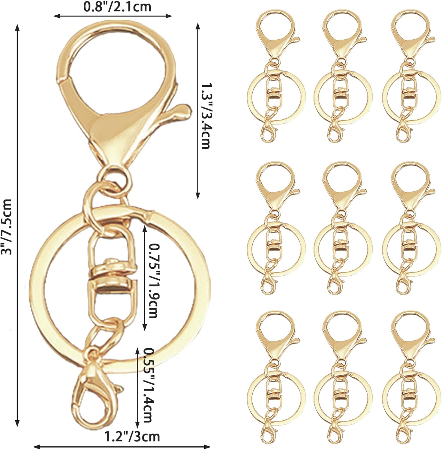 30Sets Gold Lobster Claw Clasps Keychains, Hook with Flat Split Keychain Ring for DIY, Craft, Jewelry Making - Image 2