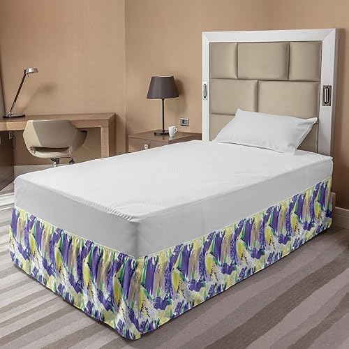 Miniatura 2 de Ambesonne Abstract Bed Skirt, Brushstroke Pastel Colors Retro Hipster Funky Modern Demonstration, Elastic Bedskirt Dust Ruffle Wrap Around for