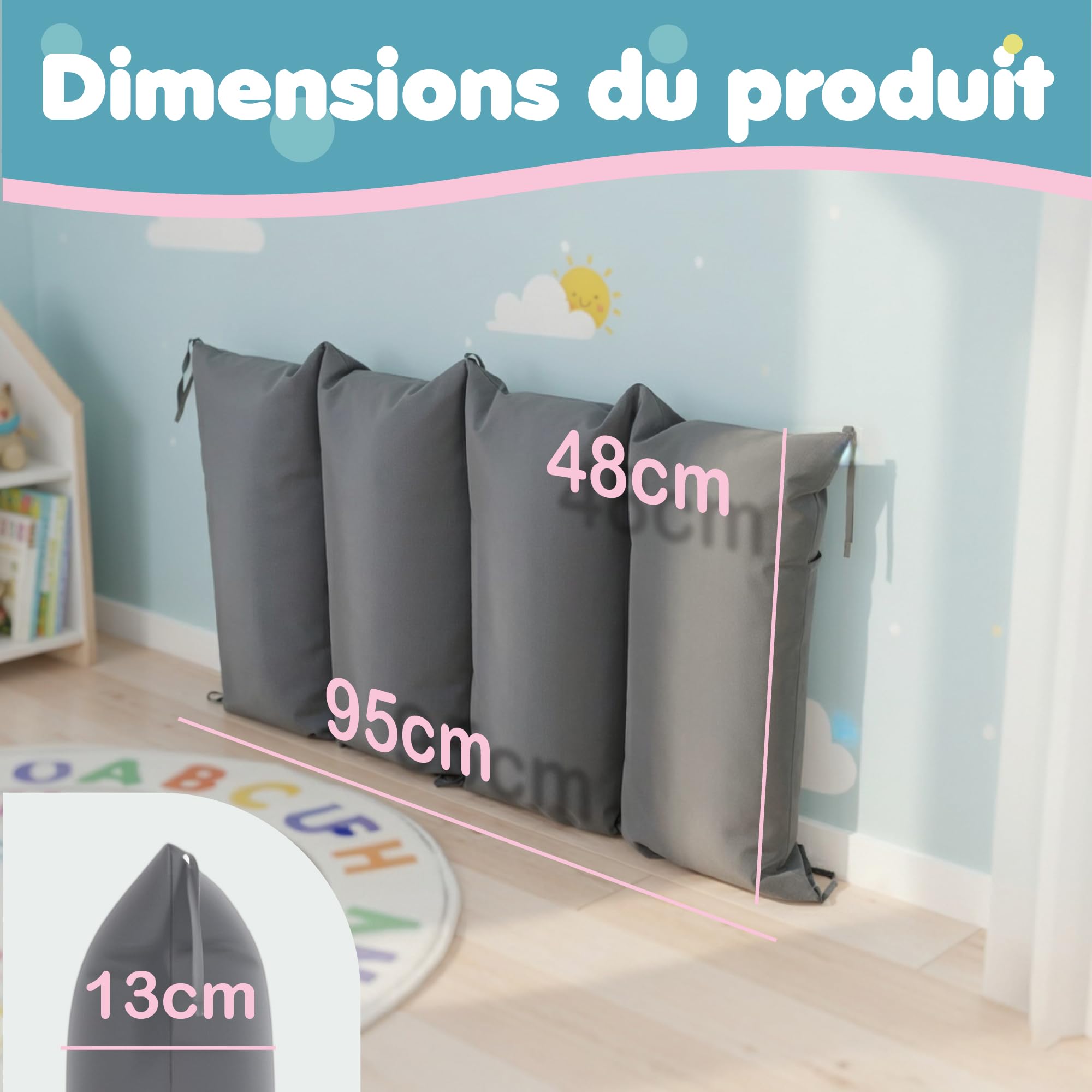 COSYLAND Coussin et Matelas Confortable pour Enfants – Arche Montessori et Arche d’Escalade Bébé – Tapis de Sol Sécurisé pour Aire de Jeux Intérieure – Gris
