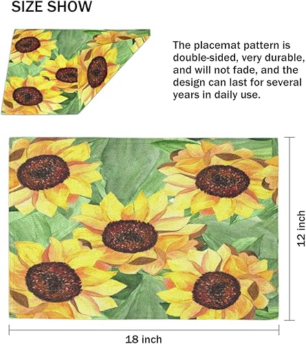 Miniatura 4 de Sunflowers Modern Style Placemats Set of 4 Table Mats Washable Placemat Waterproof Place Mats for Party Home Dining Table Decor 18x12 in