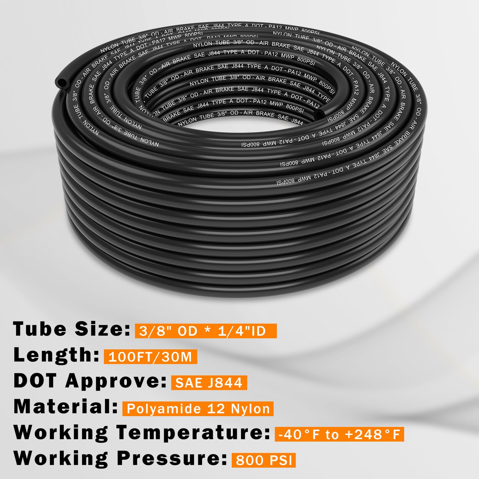 CheeMuii Accesorios de aire DOT de latón de 3/8 con kit de línea de aire DOT de 100 pies de 3/8 pulgadas, accesorios de línea de aire de conexión rápida y tubo neumático negro para remolque de