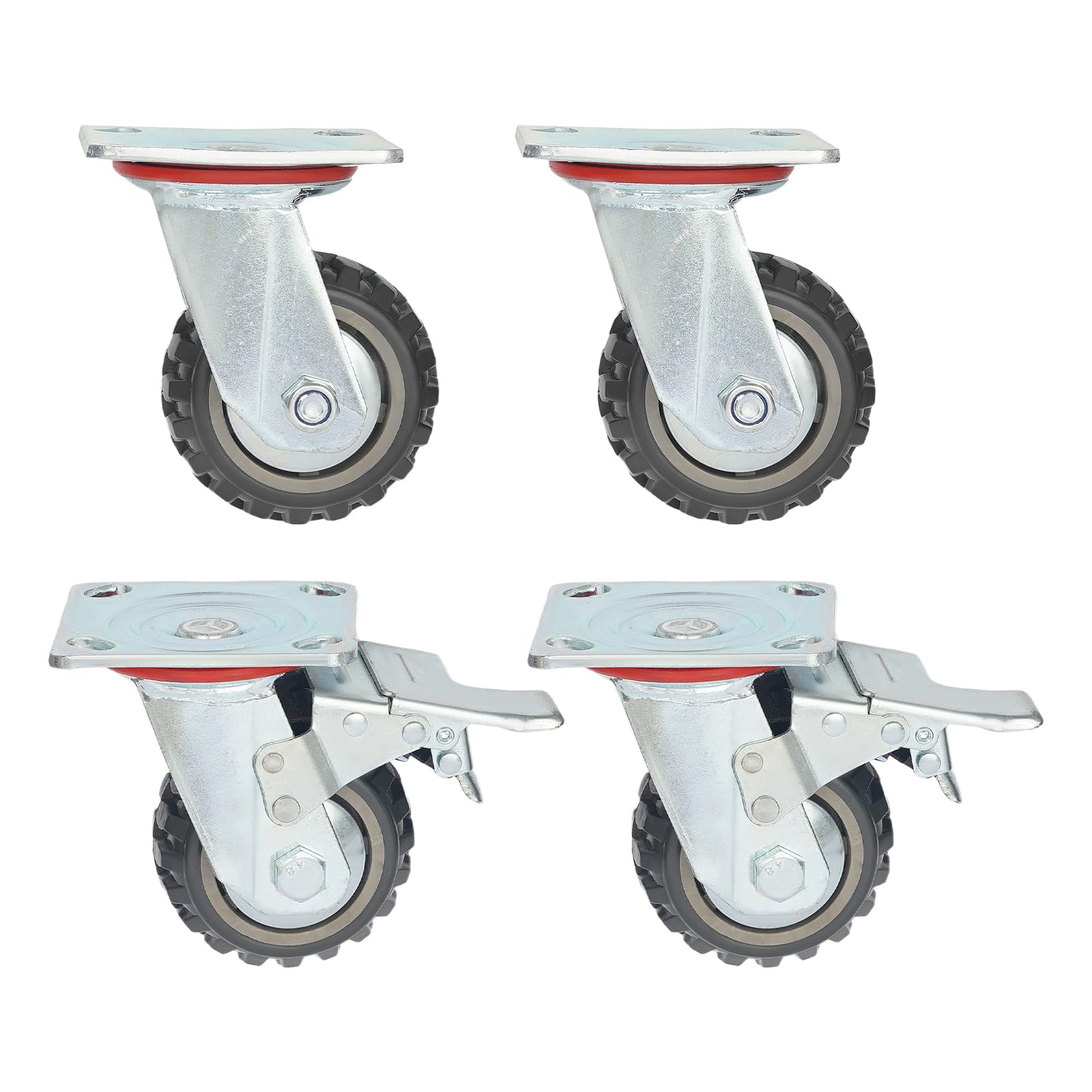 4 ruote per carichi pesanti, ruote da 100 mm con freno, ruote per mobili, ruote girevoli a 360°, 2 ruote girevoli con freno + 2 ruote girevoli, portata 600 kg