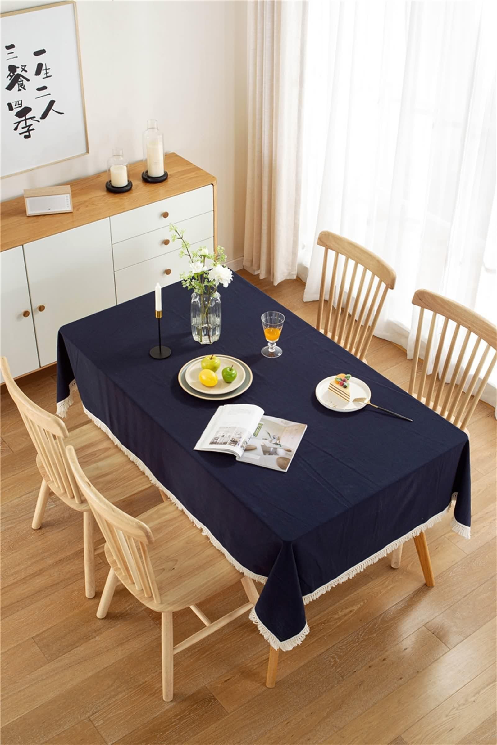 Tovaglia Cotone 140X180, Tovaglia Elegante Blu Navy Tinta Unita con Nappa Copritavolo per Soggiorno Cucina