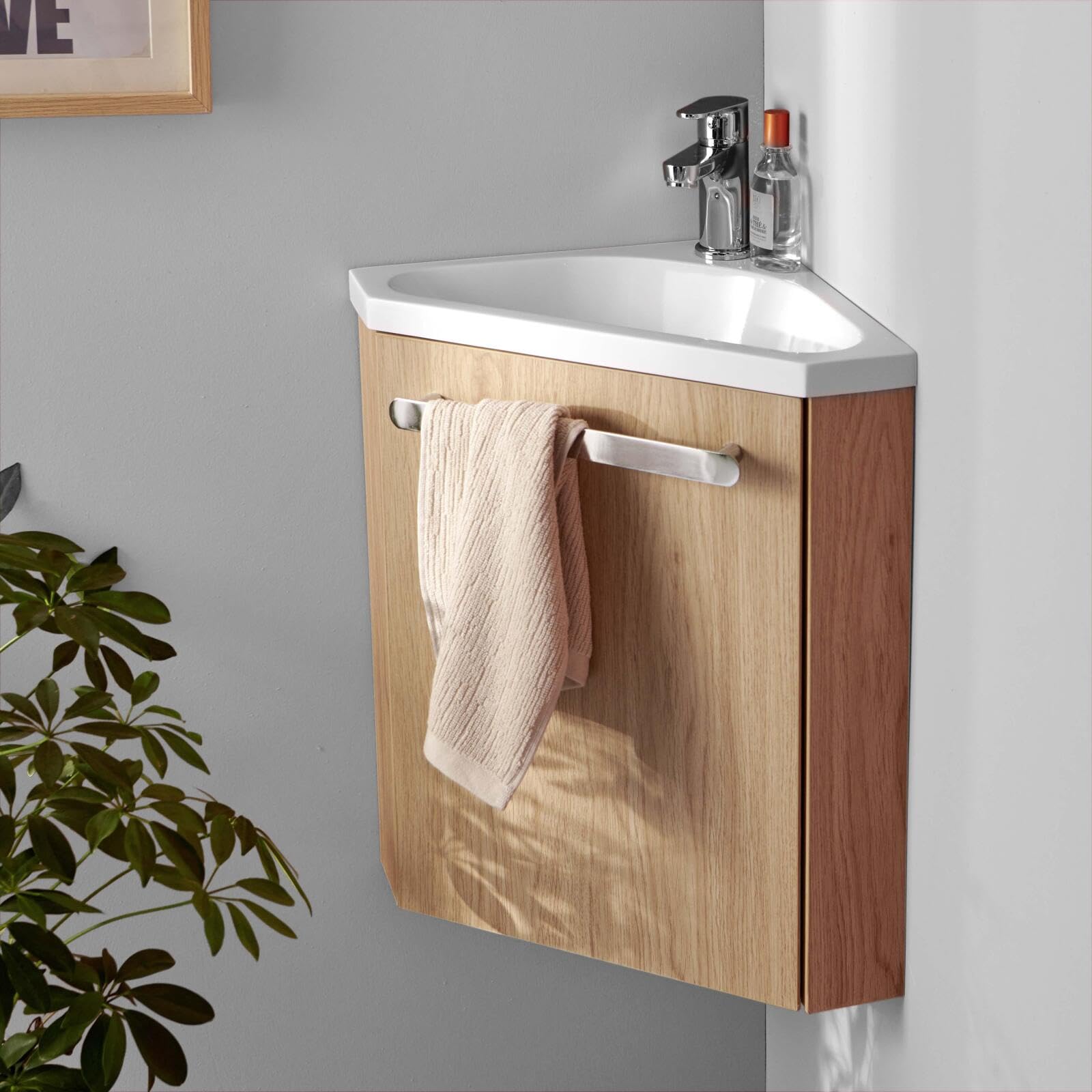 Mob-In Skino - Lavamanos de esquina con lavabo de resina, 35 x 53 x 35 cm