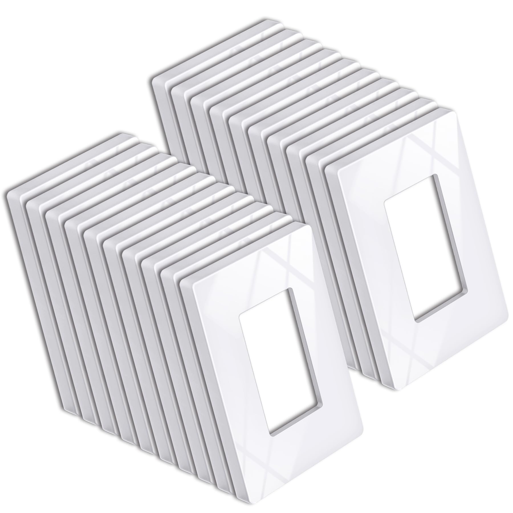 BESTTEN 20 Pack 1 Gang Screwless Decorative Wall Plate, USWP6 Gloss Snow White, H4.69” x W2.91”, Faceplate Cover for Decorator Receptacle Outlet &amp; Switch