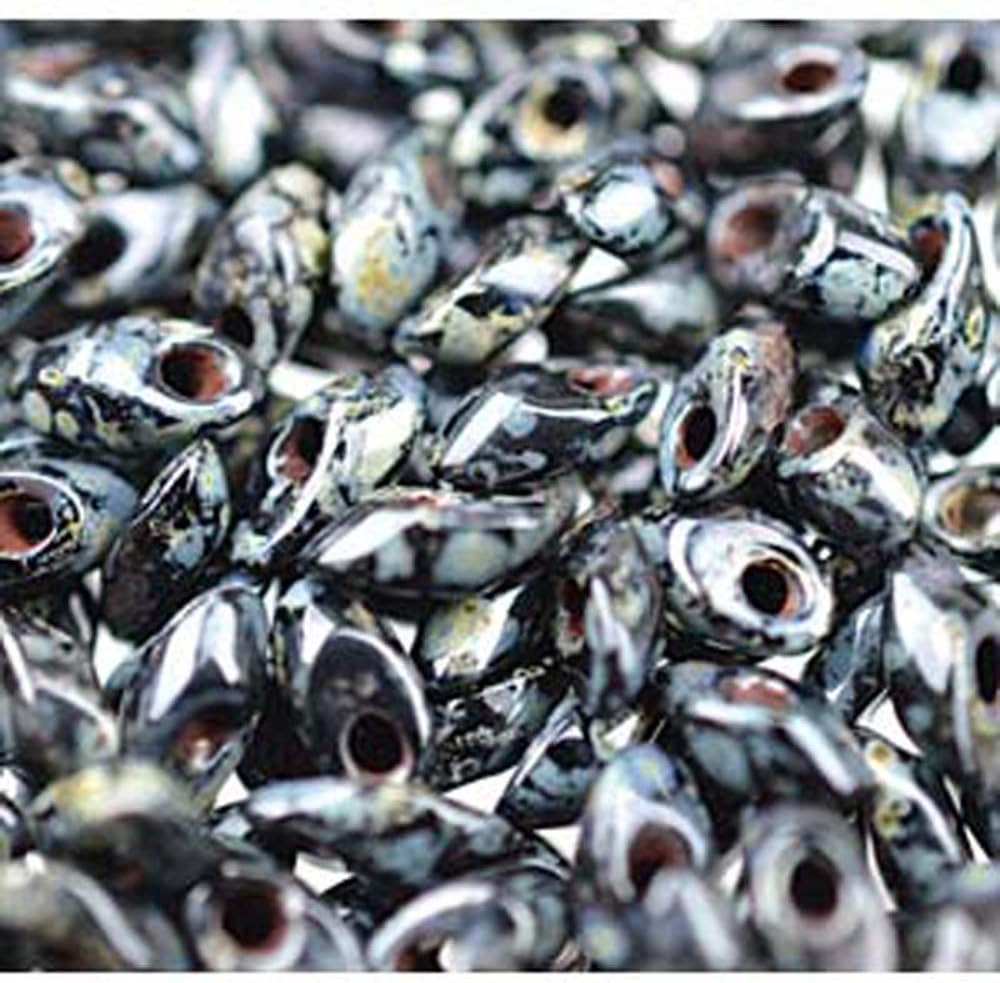 Picasso Smoky Black Matte 100 Grams 4x7mm Long Magatama Glass Fringe Beads