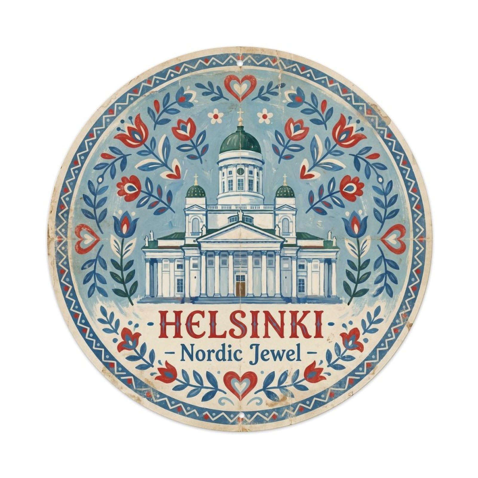Helsinki Cathedral Finland Travel Heritage Nordic Landmark Metal Tin Sign Plaque Wall Decor for Cafe, Man Cave, Club Bar, Office, Home Garden Round Metal Poster 8x8Inch
