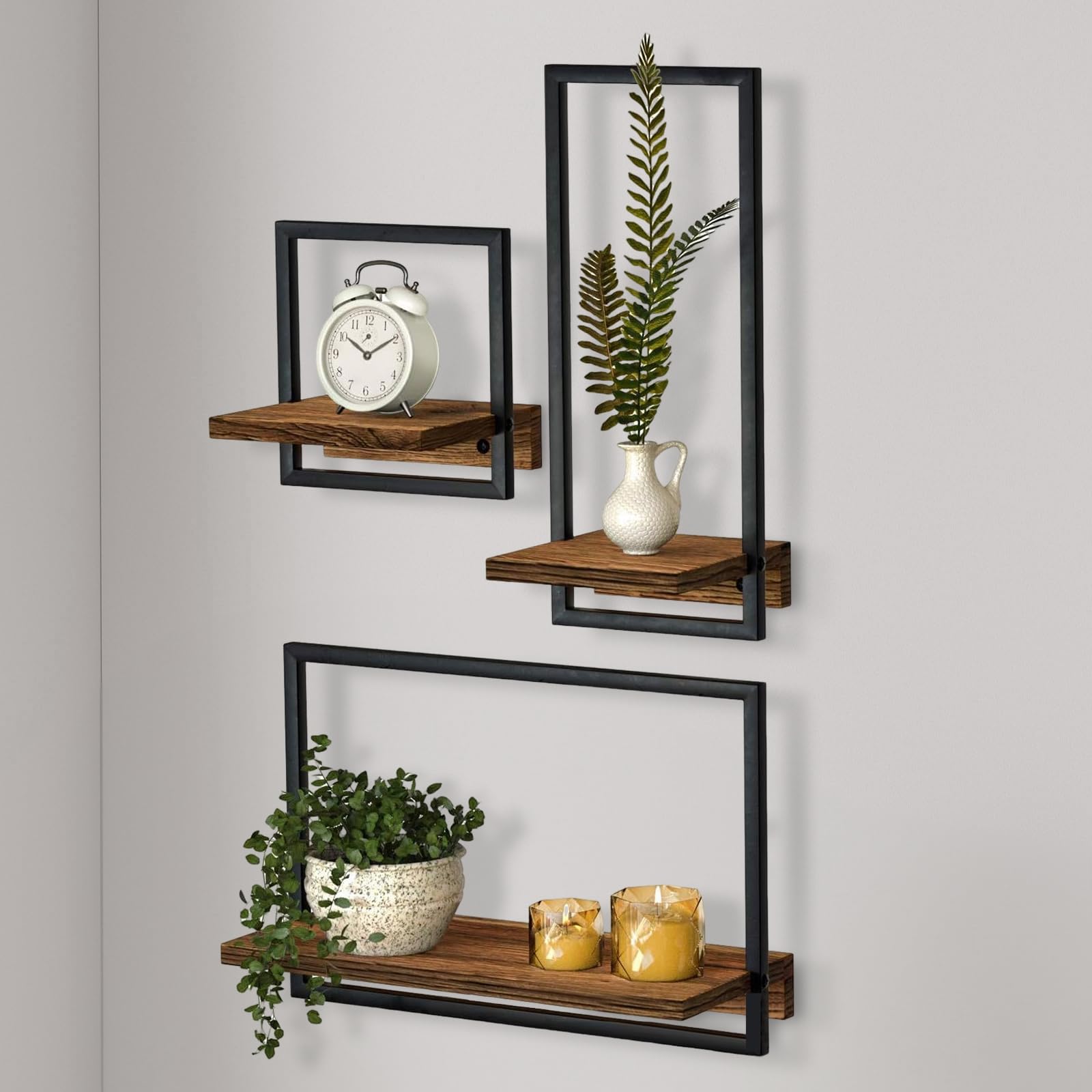 Mensole A Parete 3 Ripiani 60x20cm - In Legno E Ferro, Porta Libri, Decorazioni, Per Tutta La Casa - Foto 9