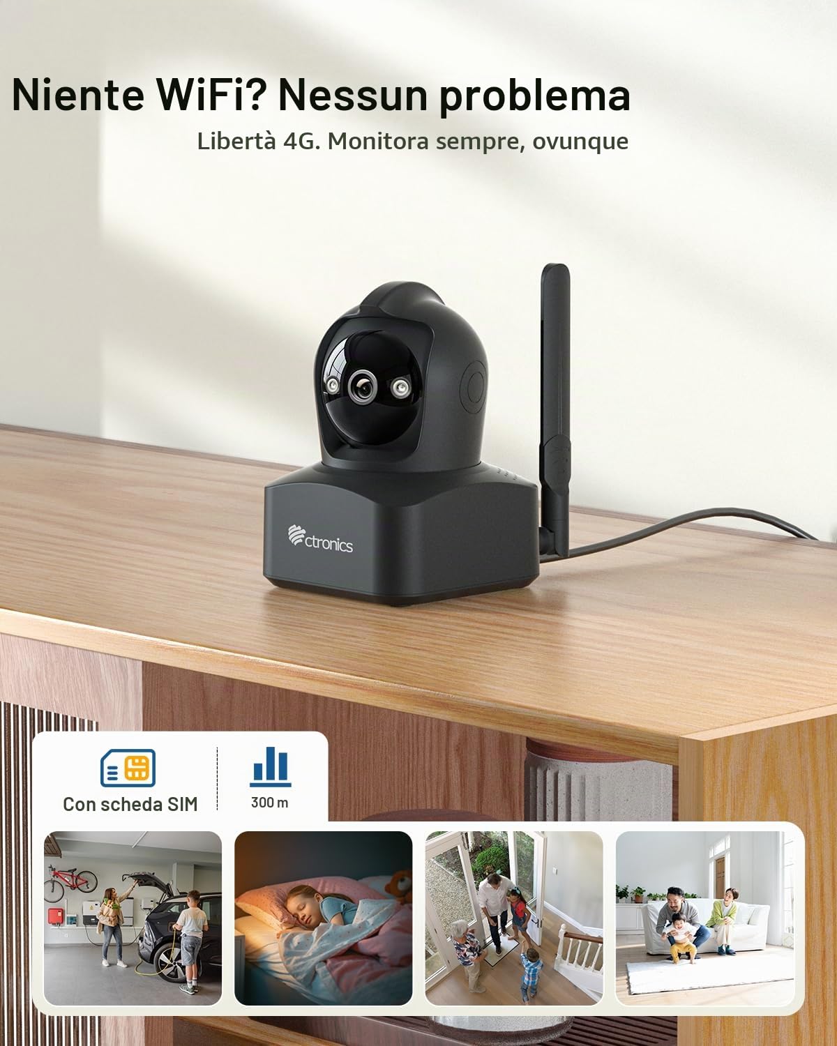 Ctronics 2.5K 4G Telecamera Interno con SIM, Auto Tracking