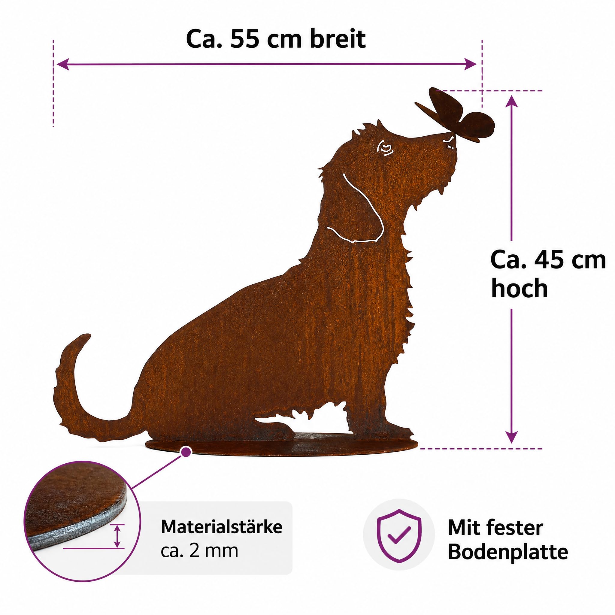 Carina's Traumhafte Deko Dackel Deko Rauhaardackel, Edelrost Gartenfigur