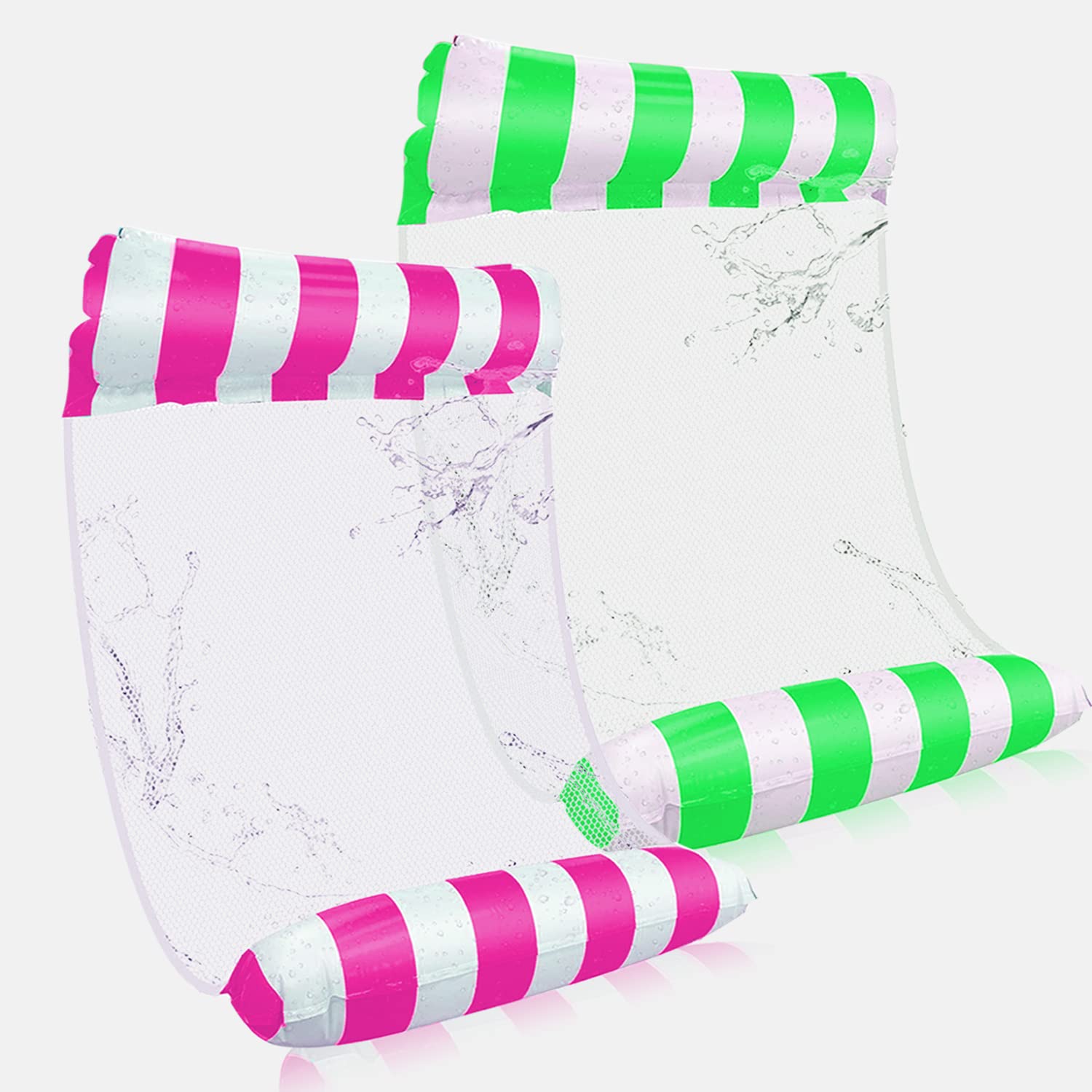 Inflatable Pool Float adults 2 Pack 4-in-1 Inflatable Water Hammock Swimming Pool Floating Chair Relax in the Swimming Pool, Beach, Bathroom,and Water Lounge Summer Holiday(Pink+Green) — image 1
