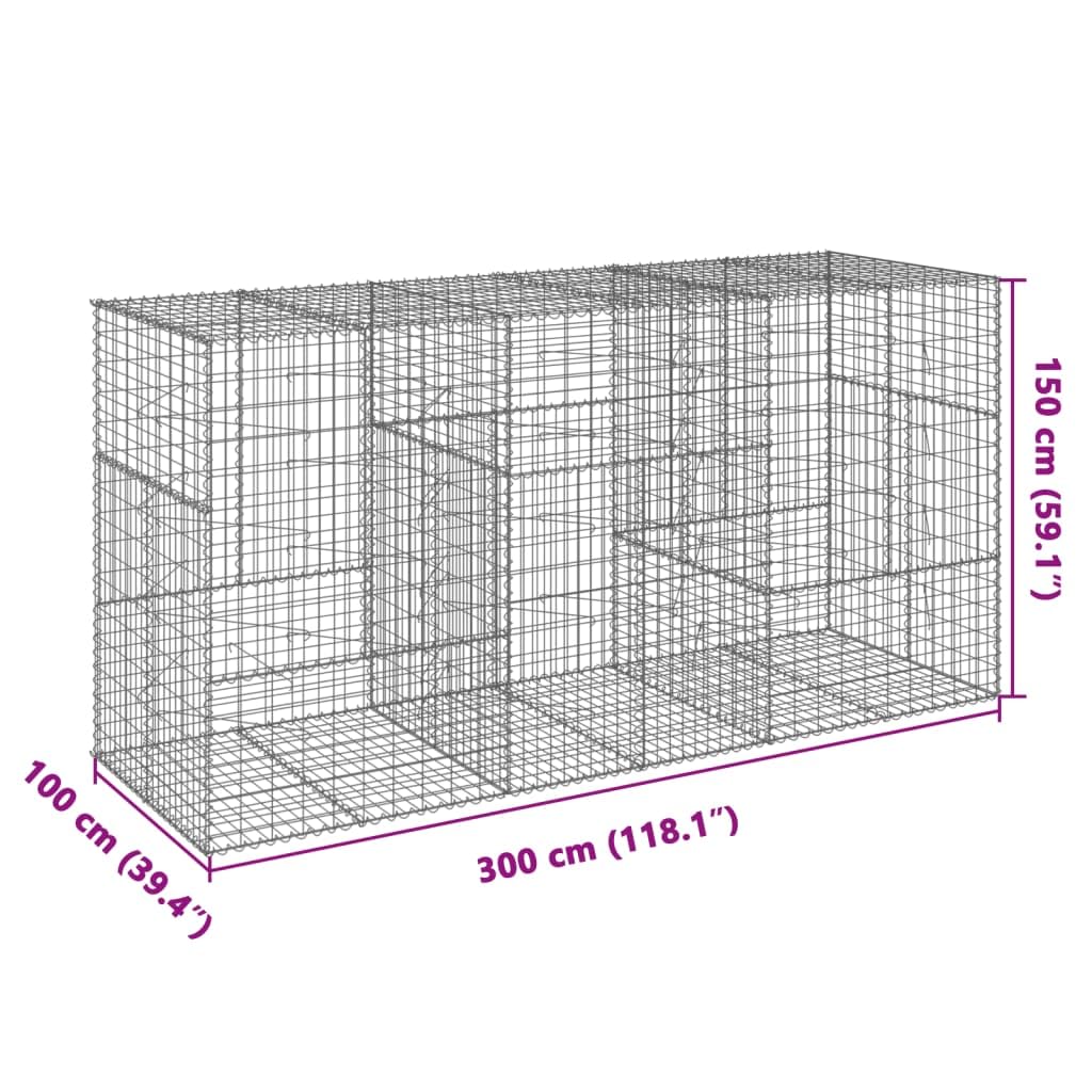 Gavión con tapa, 300 x 100 x 150 cm, cesta de piedra galvanizada | Cesta de alambre galvanizado resistente para jardín como protección visual, terraplén o elemento decorativo.