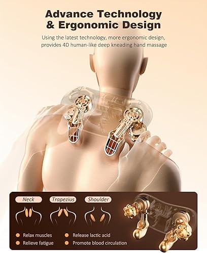 Miniatura 6 de Masajeador de cuello y hombros con calor, masajeador inalámbrico de espalda y cuello, calentamiento de grafeno mejorado, masaje shiatsu 4D para