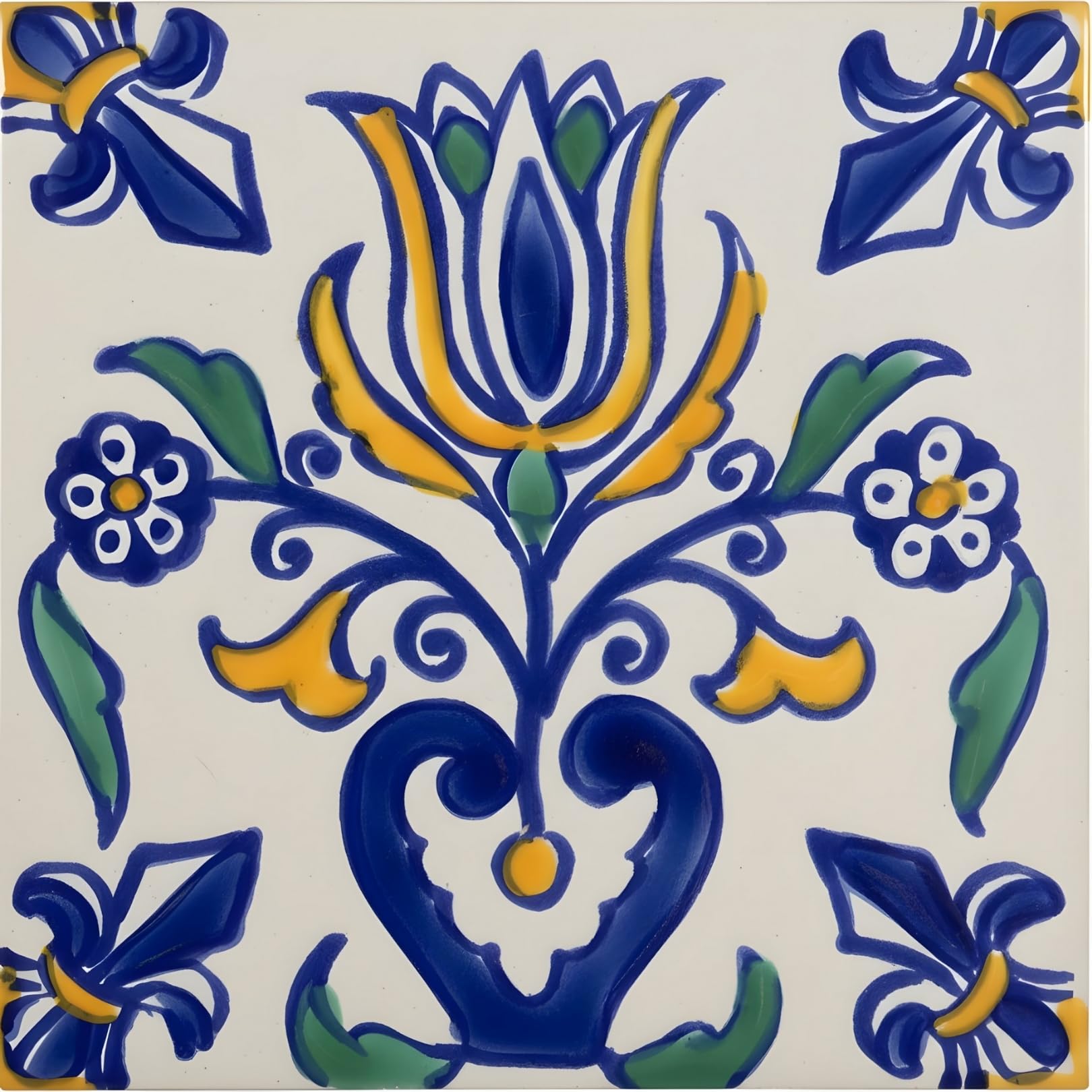 Casablanca Market MT025 Mediterranean Ceramic Tulip Decorative Tile, Blue