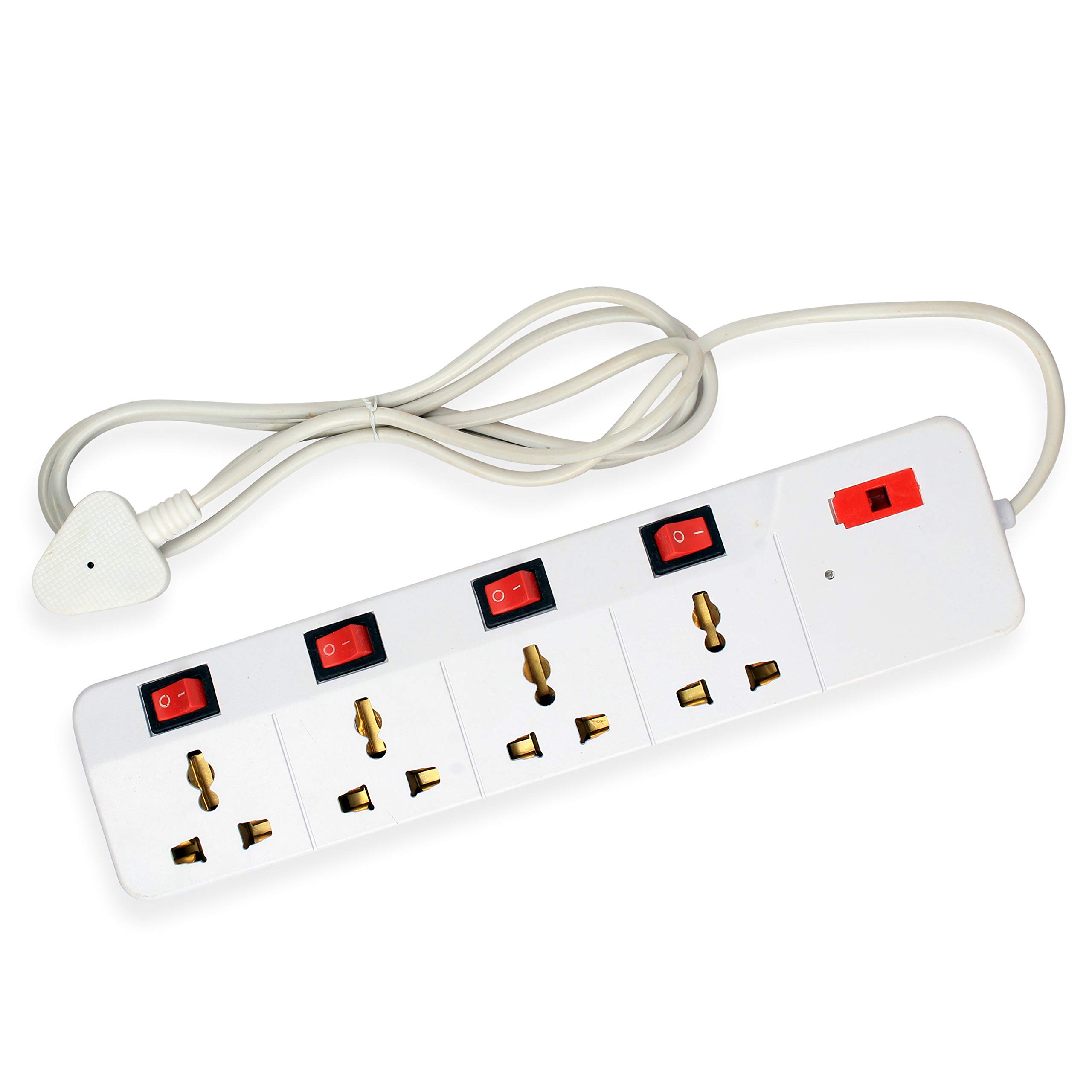 Elegant Casa Extension Board Box with 4 Universal Sockets 4 Individual Switches, Universal Cord with 4 Pinpoints, Copper and Led Indicator, Multi-Plug Power Strip 240 Volts 6 Amp 11 Feet Wire