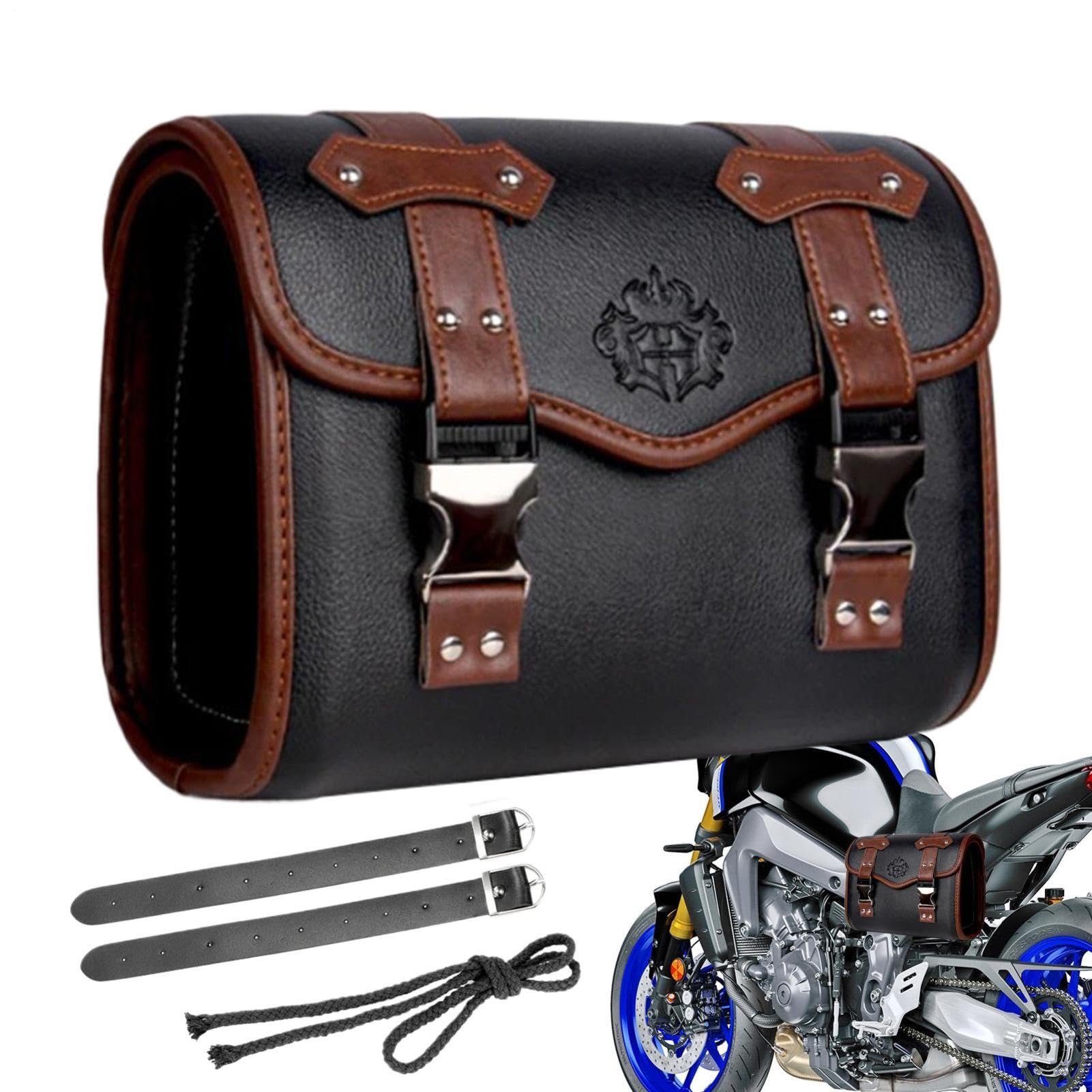 Pour guidon de moto - Rouleau d'outils en cuir vintage, sacoche de