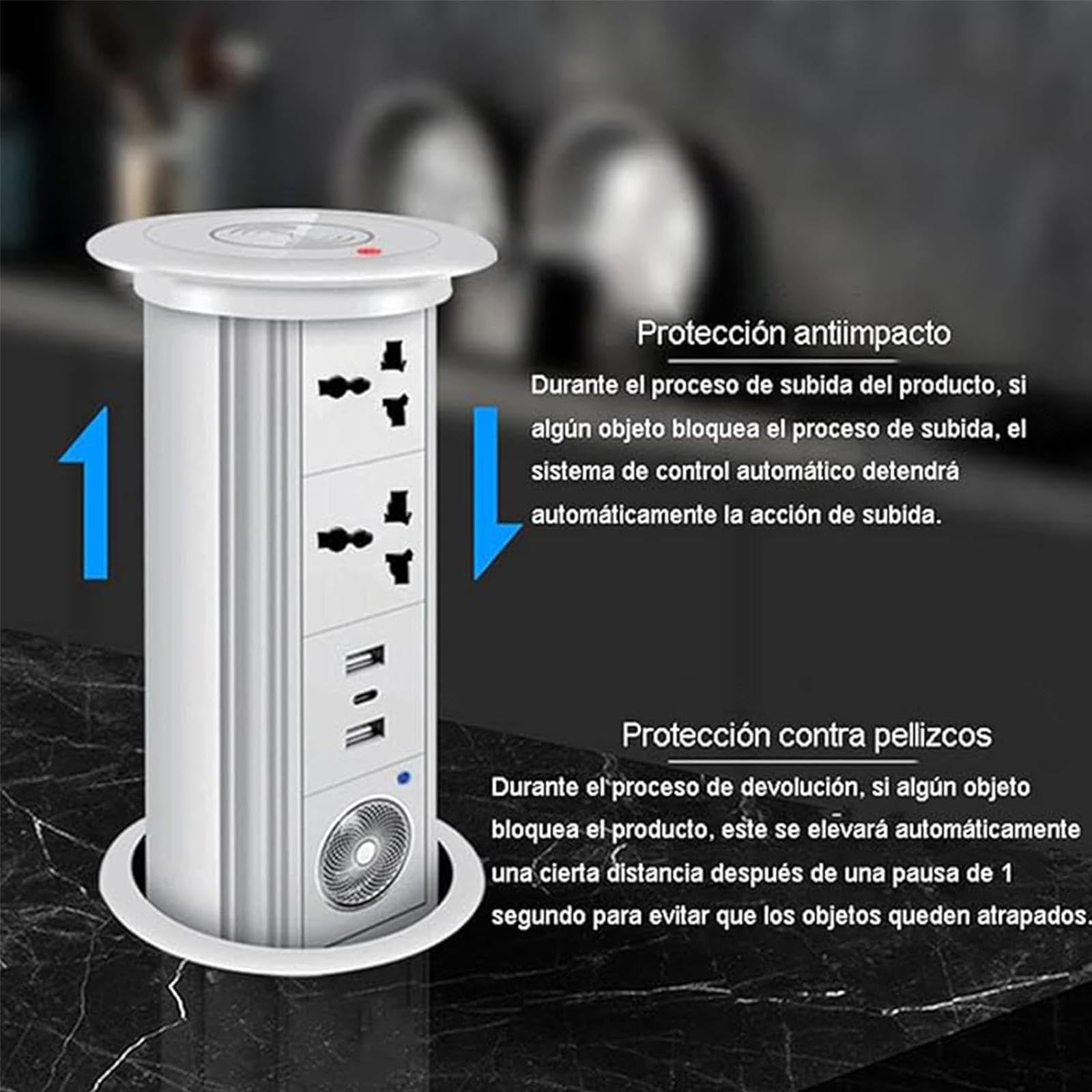 Wysuwane Gniazdo Na Biurko, Elektryczne Podnoszenie, Wbudowane Gniazdko Elektryczne Z Portem USB/typu C, Zabezpieczenie Przed Przyciśnięciem I Kolizją Do Biurek Domowych W Biurze,TwoHole