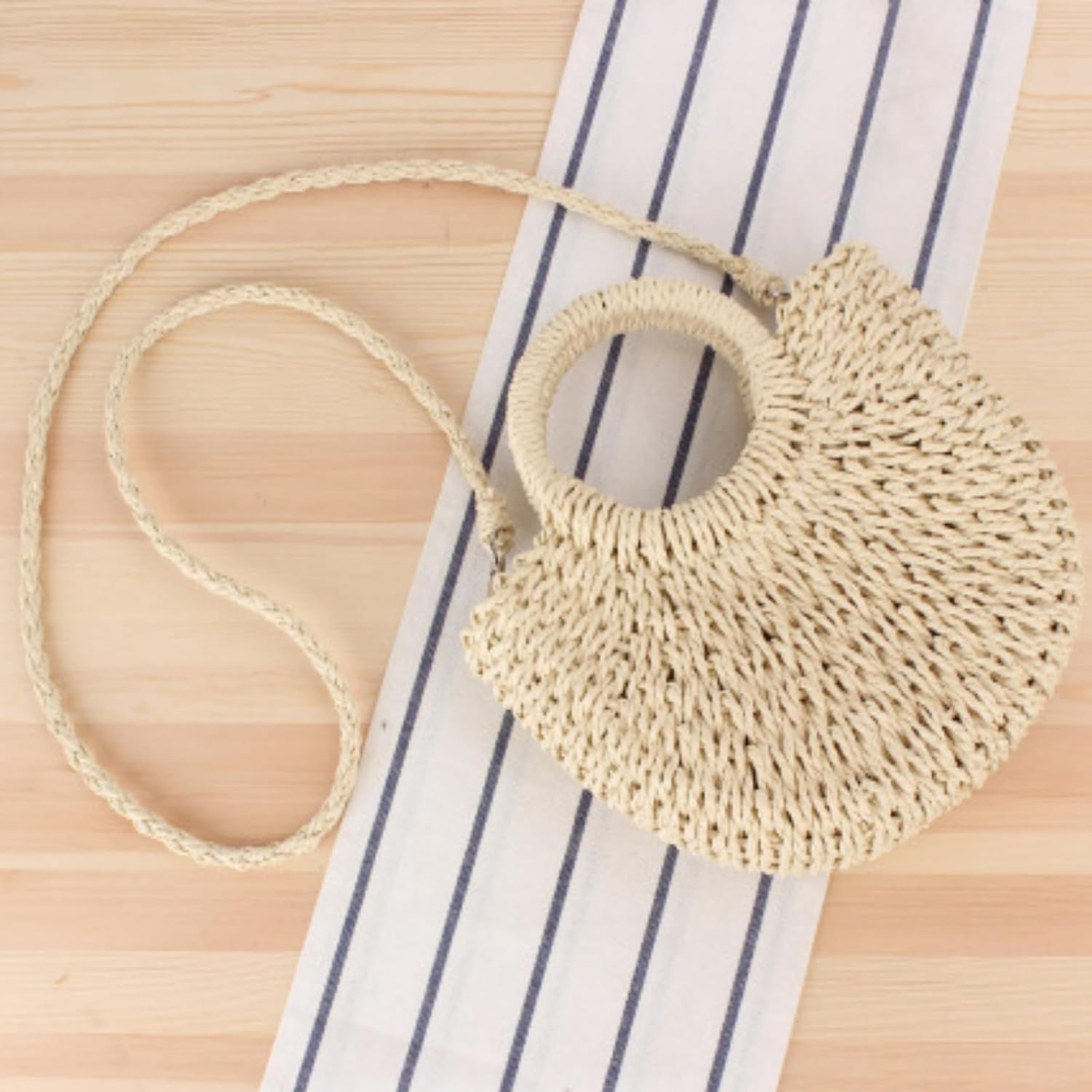 Small Straw Purse for Women Vocation, Top Handle Woven Beach Handbag, Summer Handmade Rattan Straw Clutch Crossbody Shoulder Bag for Travel, Holiday - Image 3