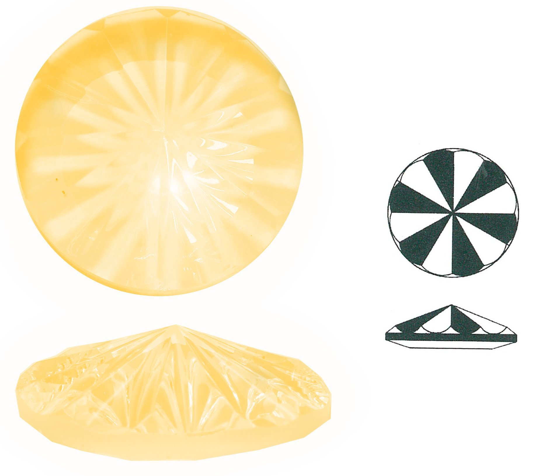 Ullmannglass Fantasiestein Doublette Glass with Polished Base Round Hemmed Edges Diameter Approx. 35 mm Height Approx. 11 mm Transparent Light Amber