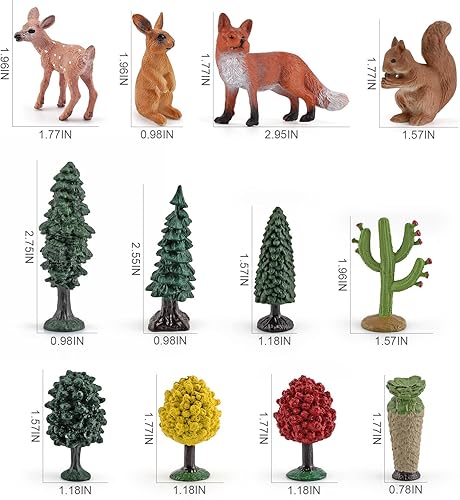 Miniatura 7 de Juego de 12 figuras de ciervos del bosque para decoración de árbol de Navidad, pastel de ardilla, linda ardilla, figura de zorro, juguete de conejo