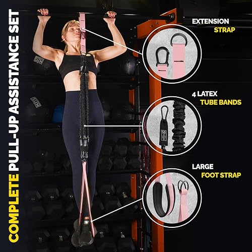 Miniatura 2 de Pull Up Assistance Bands Set - 4 Heavy-Duty Pull Up Bands, Height Adjustable Strap & Comfortable Foot Strap - Stackable Pull Up Resistance Bands for