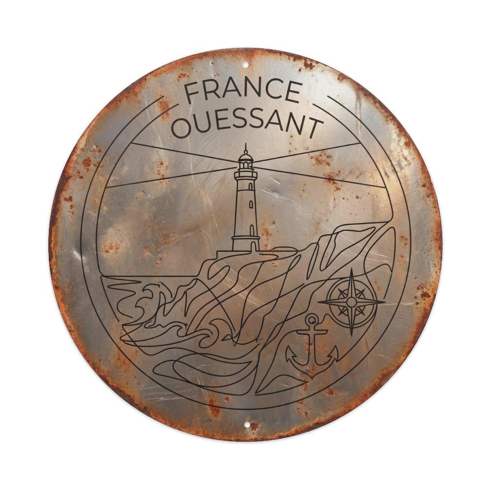 Este 8X8inch Style Ouessant Lighthouses French Line Style Classic Scenery Metal Tin Sign