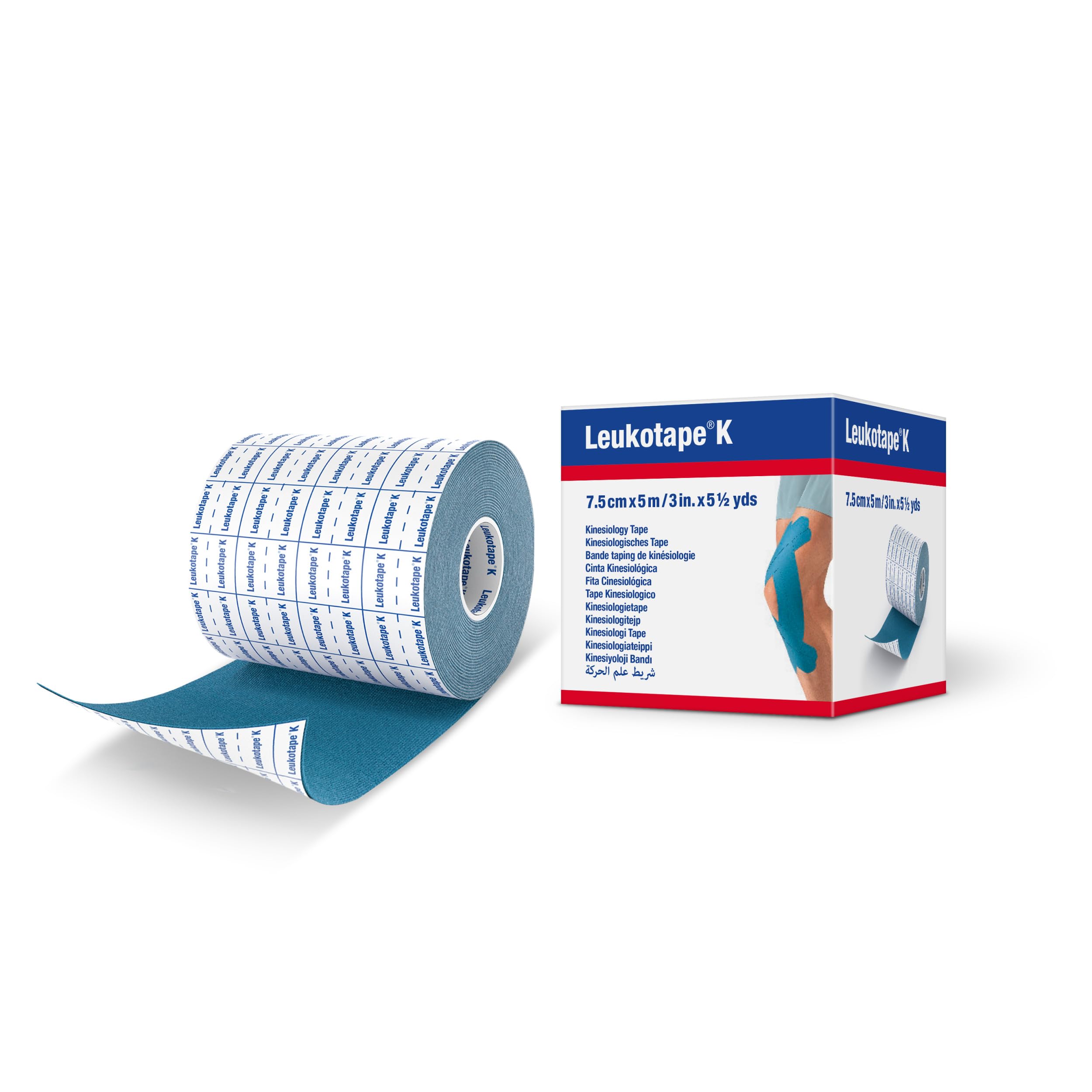 Leukotape K Kinesiology Tape for Muscle Support and Pain Relief, 7.5cm x 5m, Blue, 1 Roll