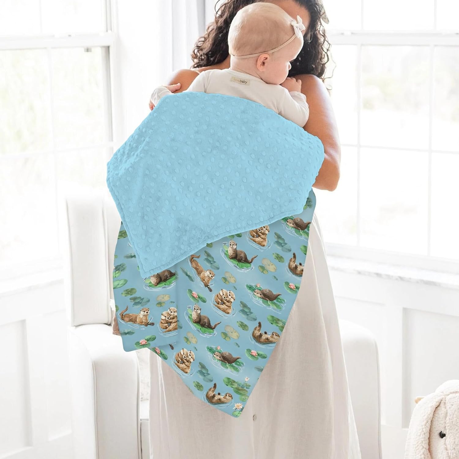 Cute Otters Family Baby Blankets for Girl Boy Sea Otters Fishes Corals Conches Soft Mink Dotted Backing Double Layer Swaddle Receiving Blanket Ocean Animals Bed Throws for Newborn Toddler Crib 30x40